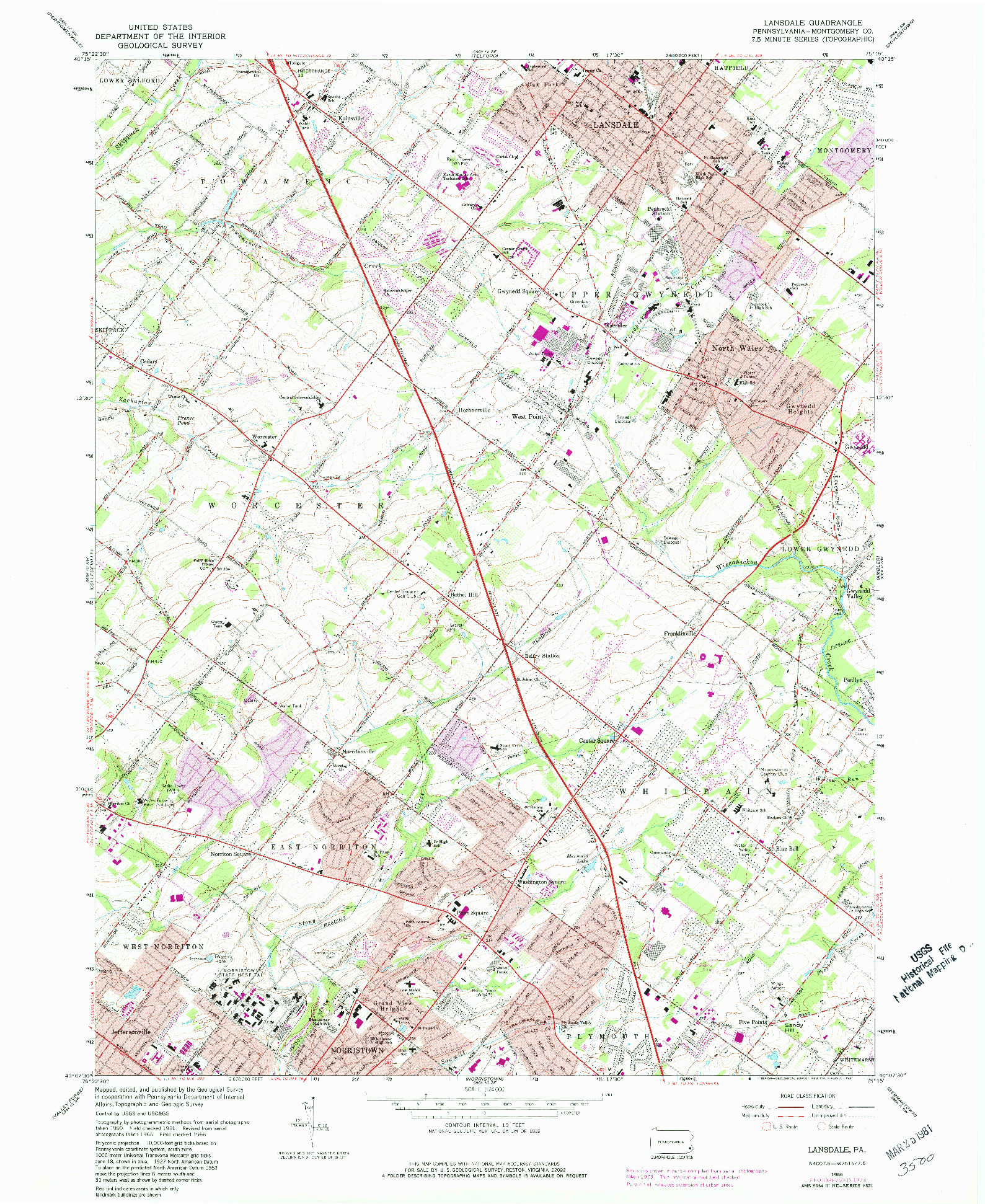 USGS 1:24000-SCALE QUADRANGLE FOR LANSDALE, PA 1966