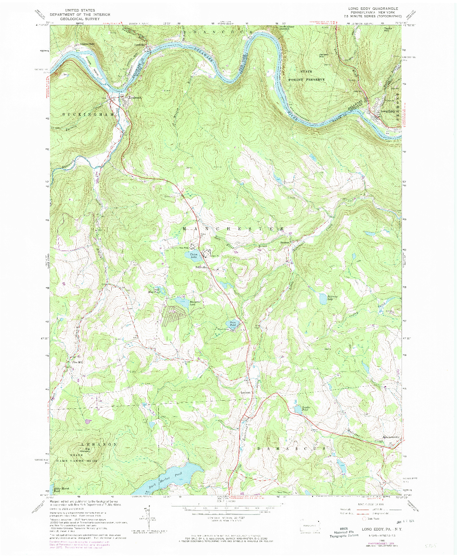 USGS 1:24000-SCALE QUADRANGLE FOR LONG EDDY, PA 1965