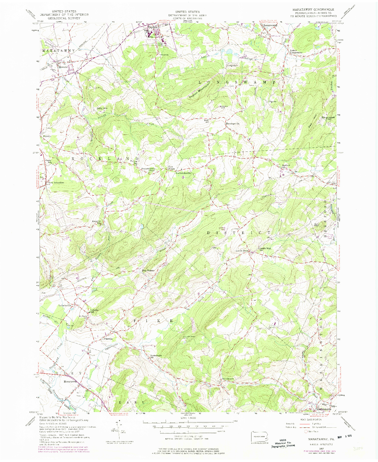 USGS 1:24000-SCALE QUADRANGLE FOR MANATAWNY, PA 1957