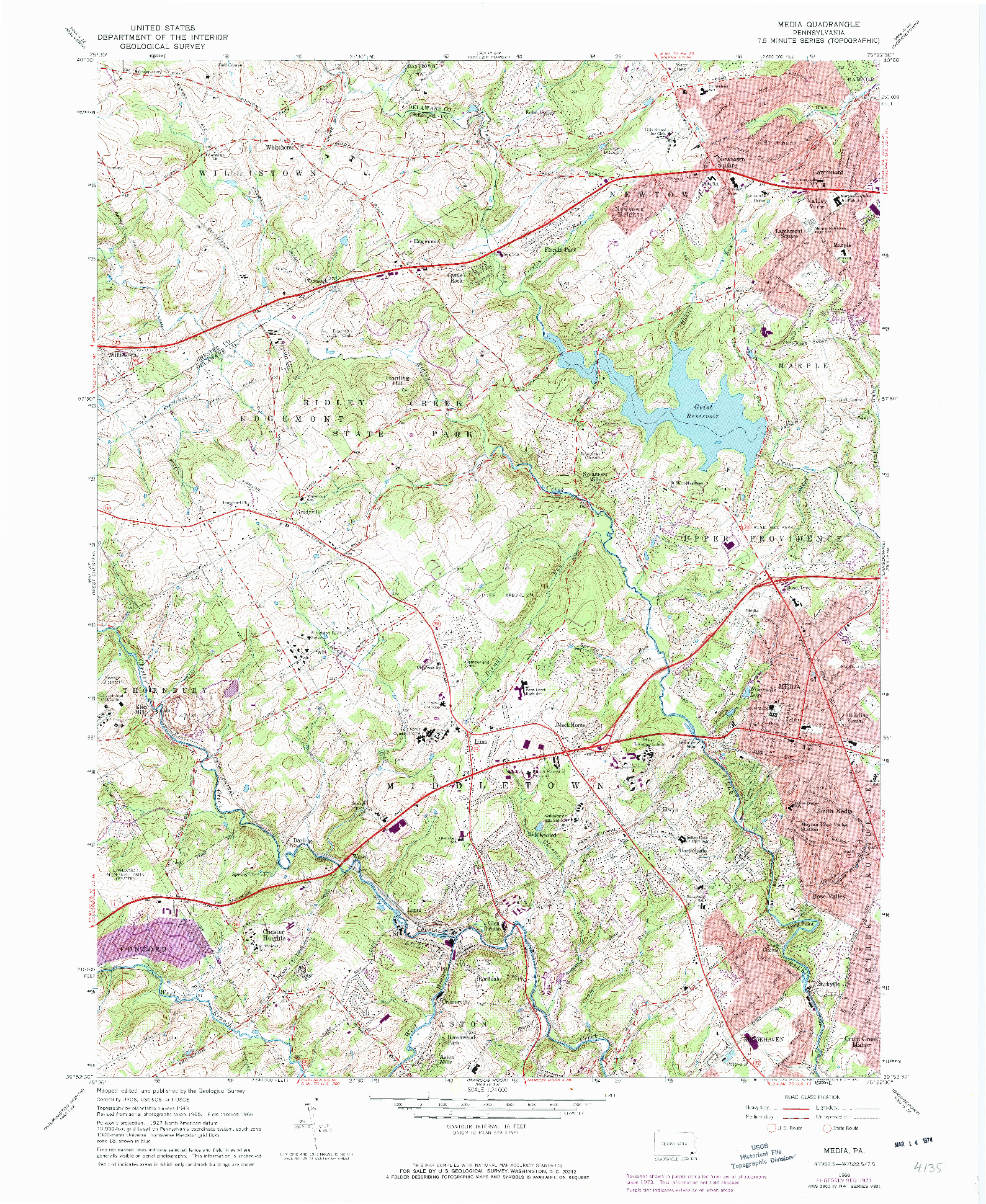 USGS 1:24000-SCALE QUADRANGLE FOR MEDIA, PA 1966