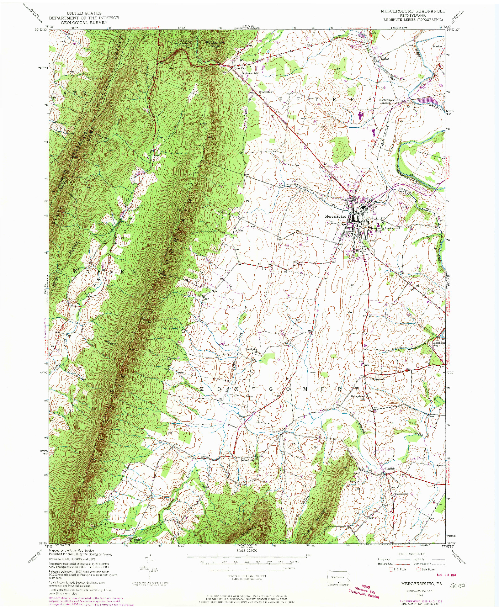 USGS 1:24000-SCALE QUADRANGLE FOR MERCERSBURG, PA 1943