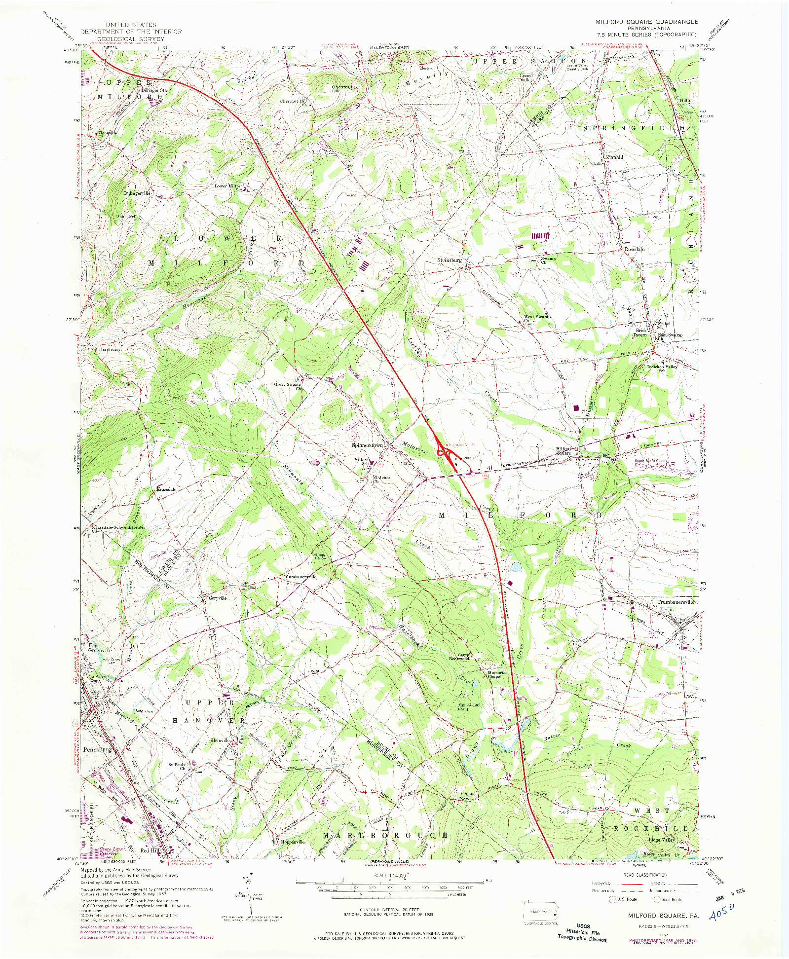 USGS 1:24000-SCALE QUADRANGLE FOR MILFORD SQUARE, PA 1957