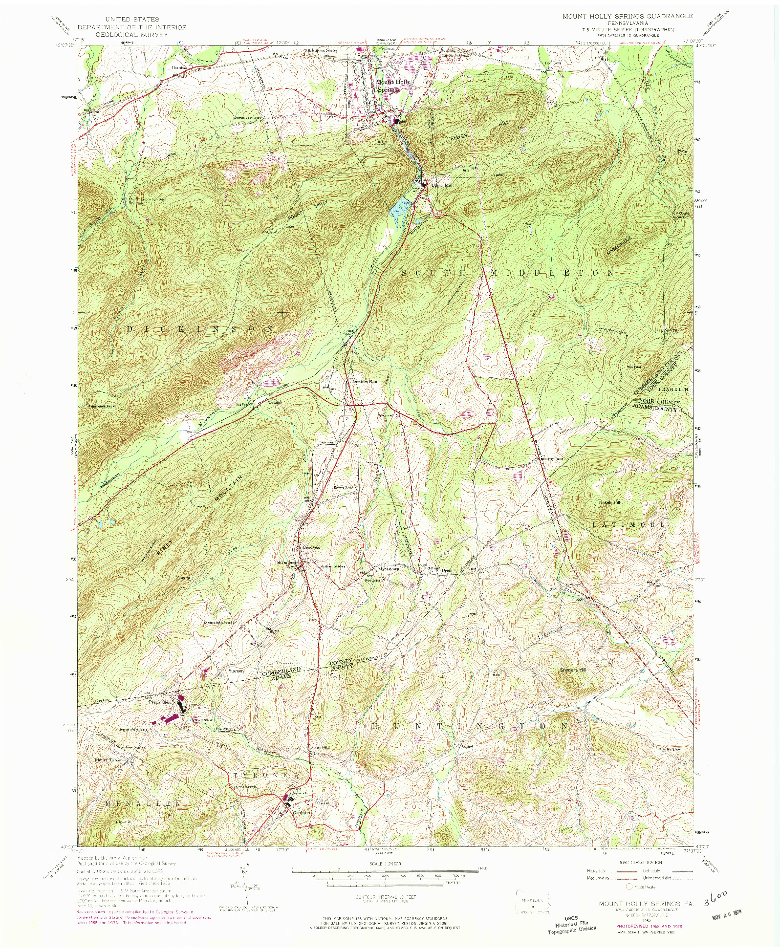 USGS 1:24000-SCALE QUADRANGLE FOR MOUNT HOLLY SPRINGS, PA 1952