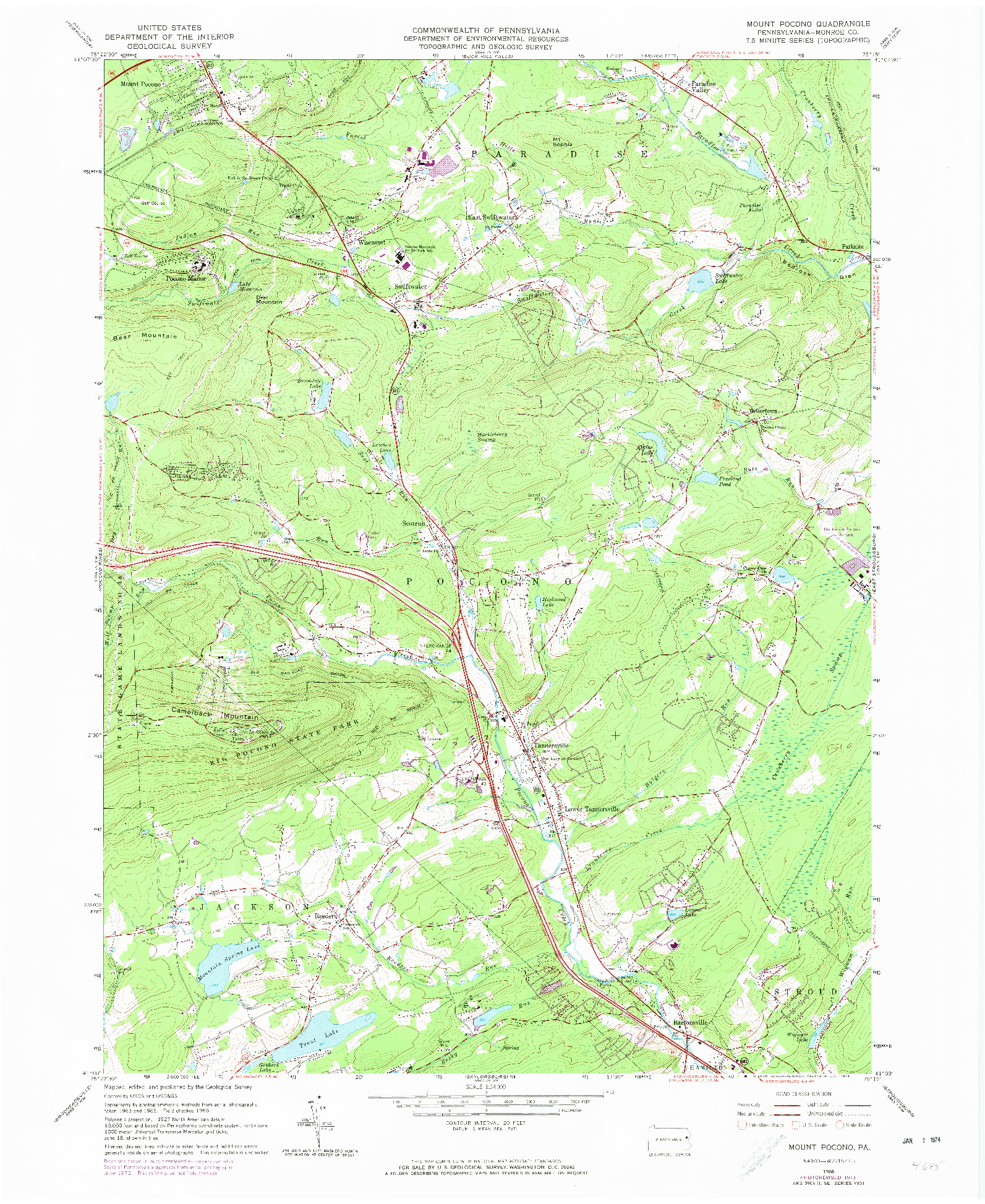 USGS 1:24000-SCALE QUADRANGLE FOR MOUNT POCONO, PA 1966