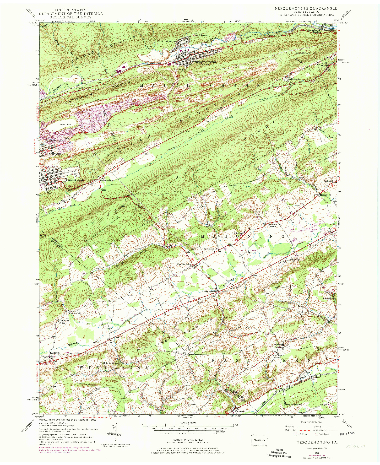 USGS 1:24000-SCALE QUADRANGLE FOR NESQUEHONING, PA 1948