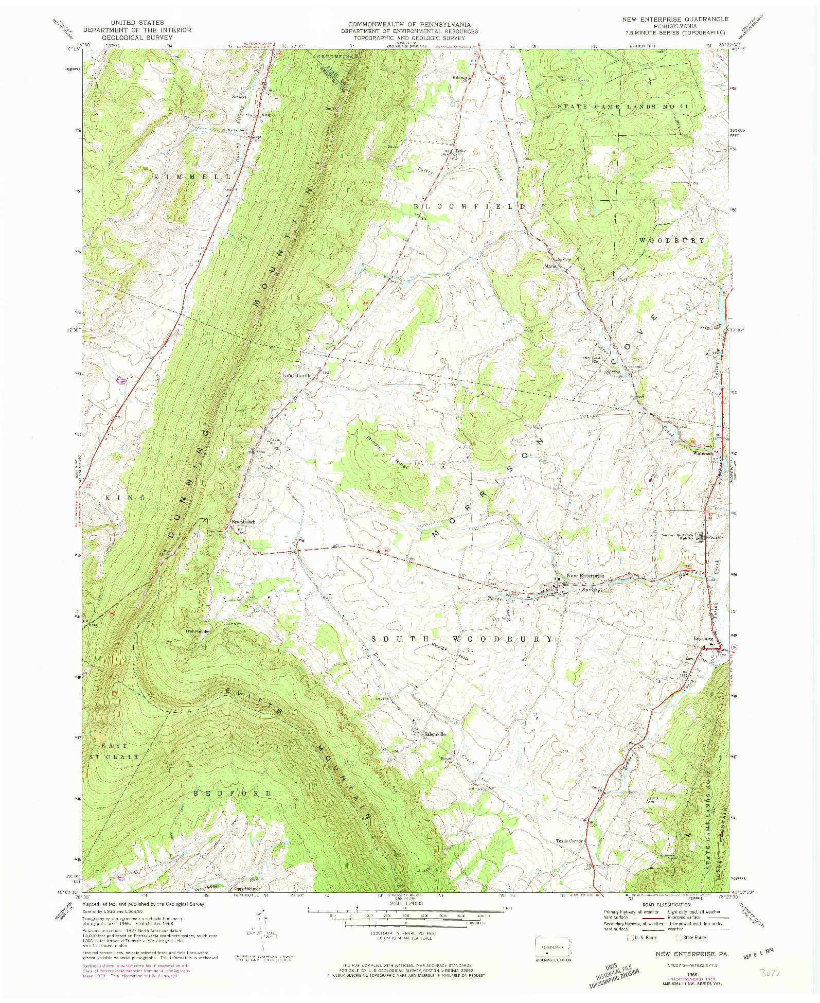 USGS 1:24000-SCALE QUADRANGLE FOR NEW ENTERPRISE, PA 1968