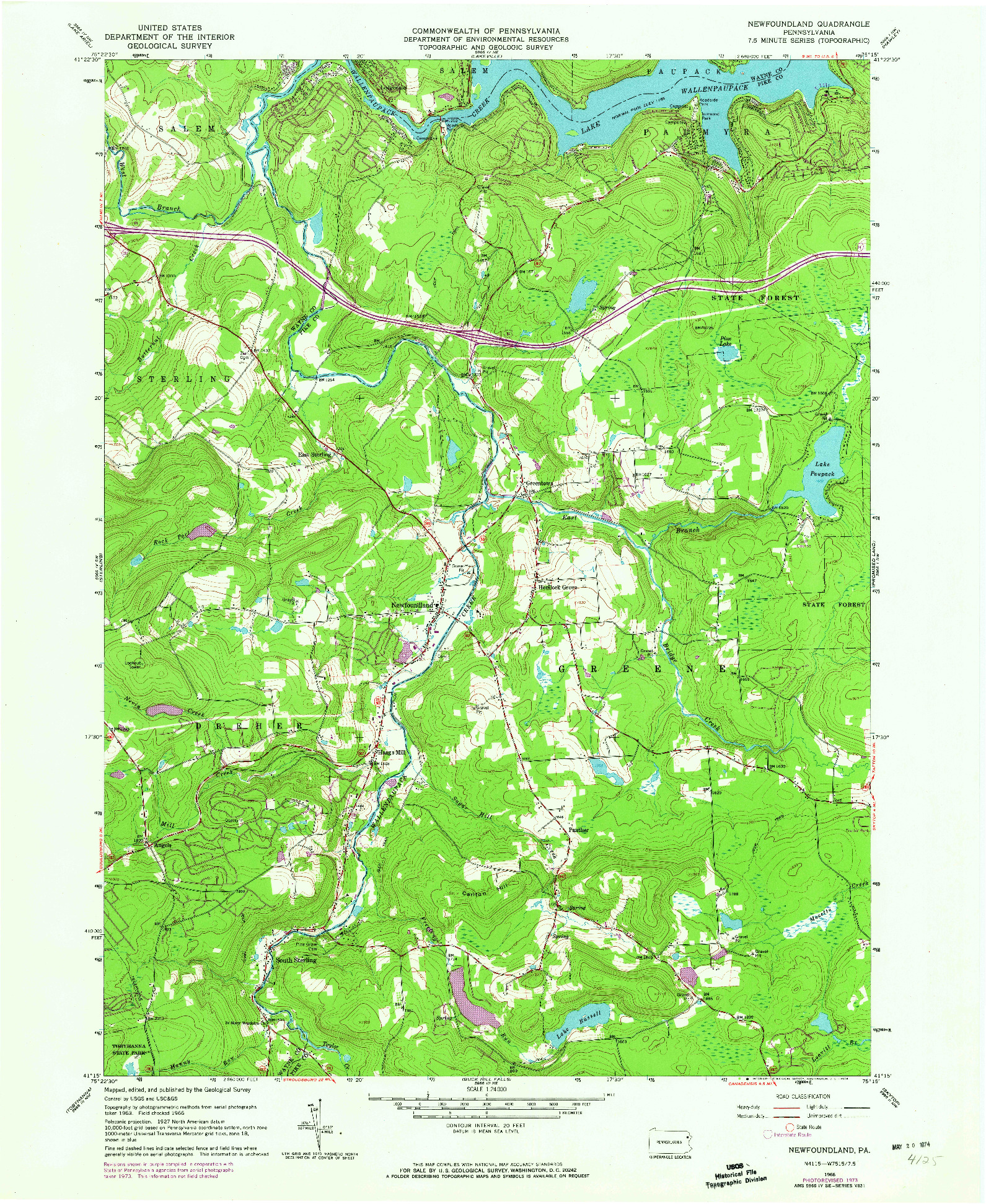 USGS 1:24000-SCALE QUADRANGLE FOR NEWFOUNDLAND, PA 1966
