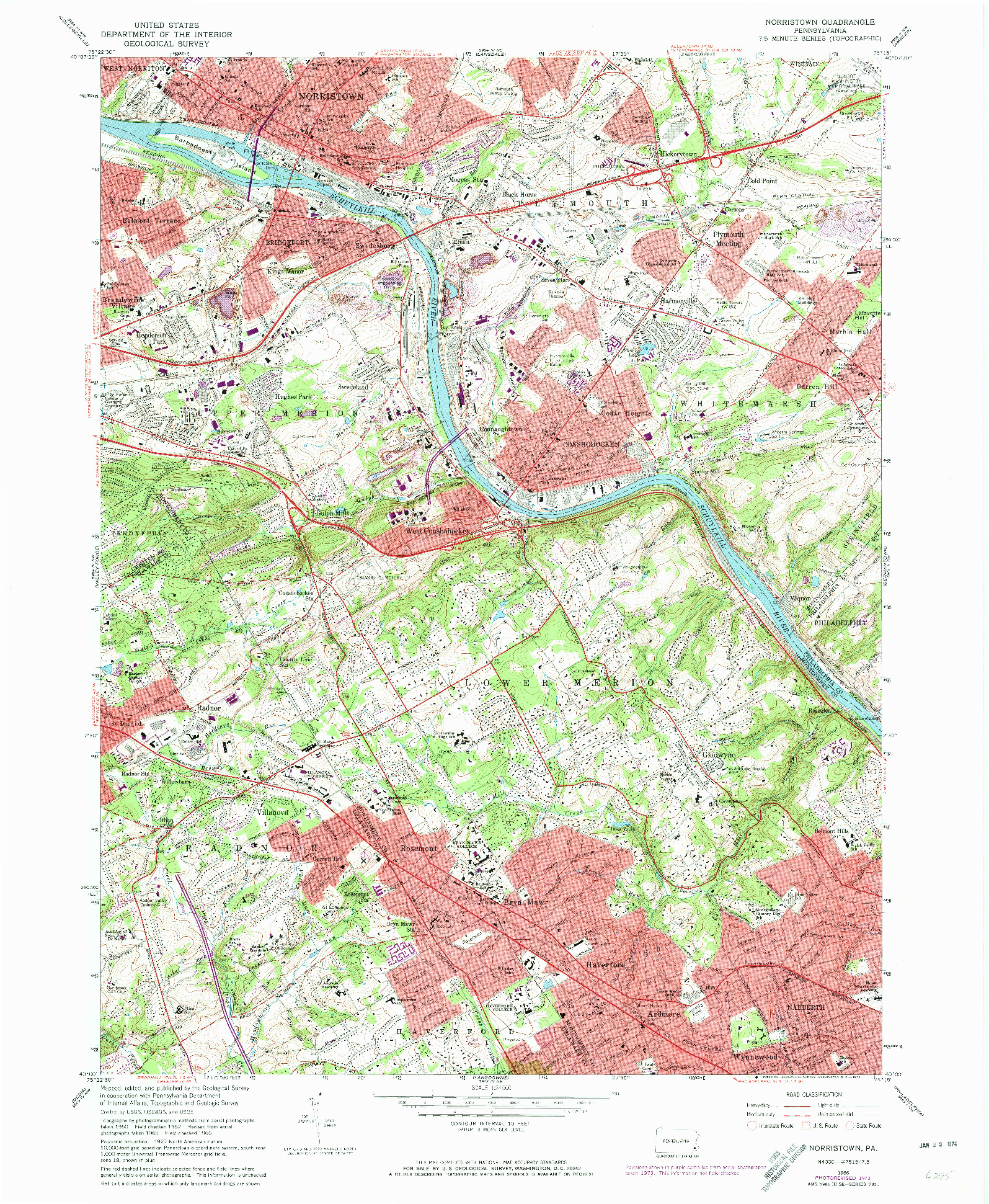 USGS 1:24000-SCALE QUADRANGLE FOR NORRISTOWN, PA 1966