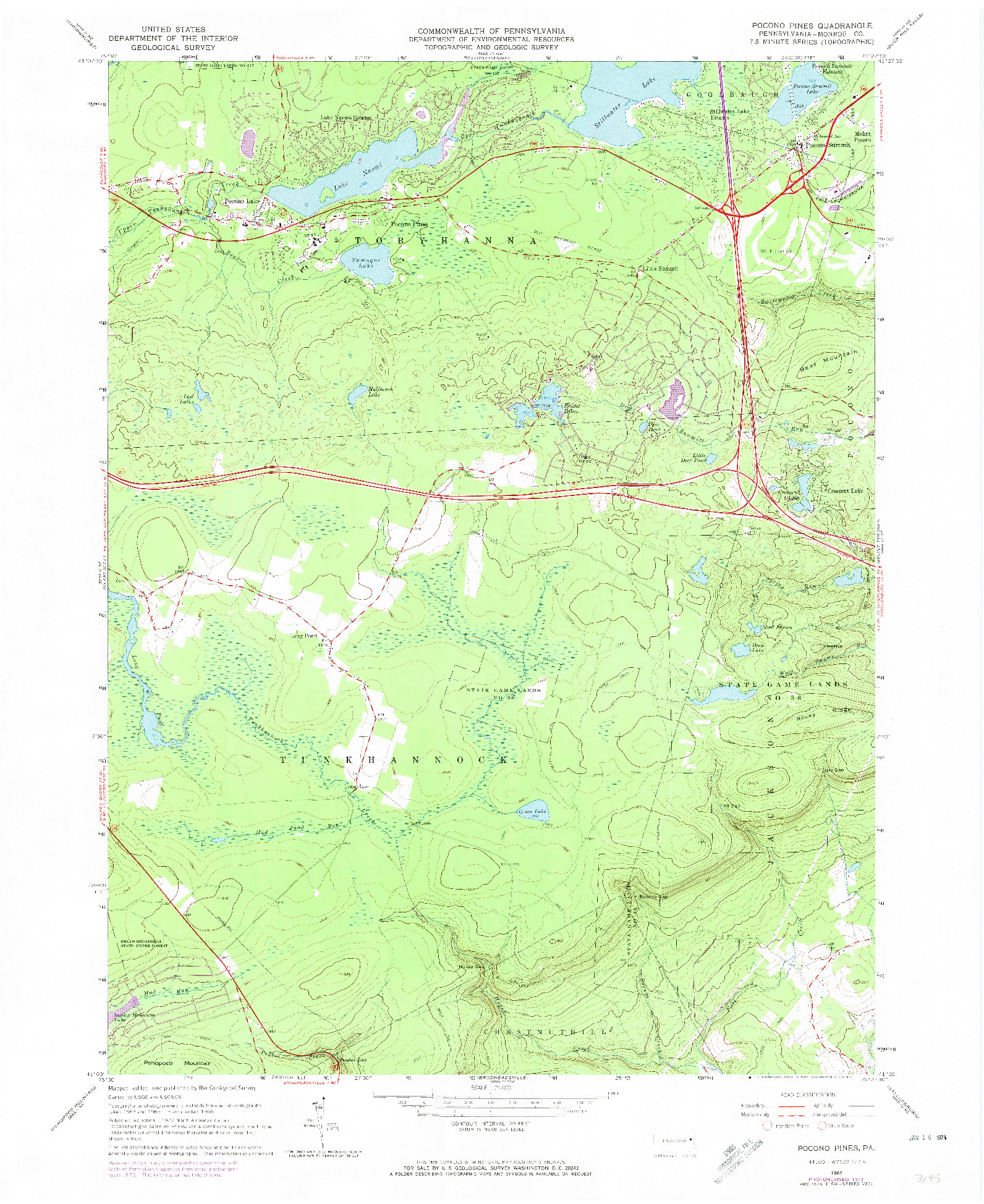 USGS 1:24000-SCALE QUADRANGLE FOR POCONO PINES, PA 1966