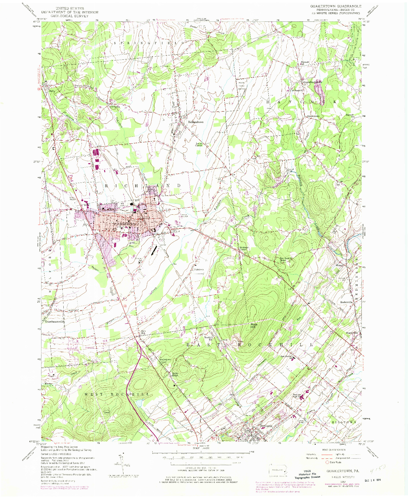 USGS 1:24000-SCALE QUADRANGLE FOR QUAKERTOWN, PA 1957