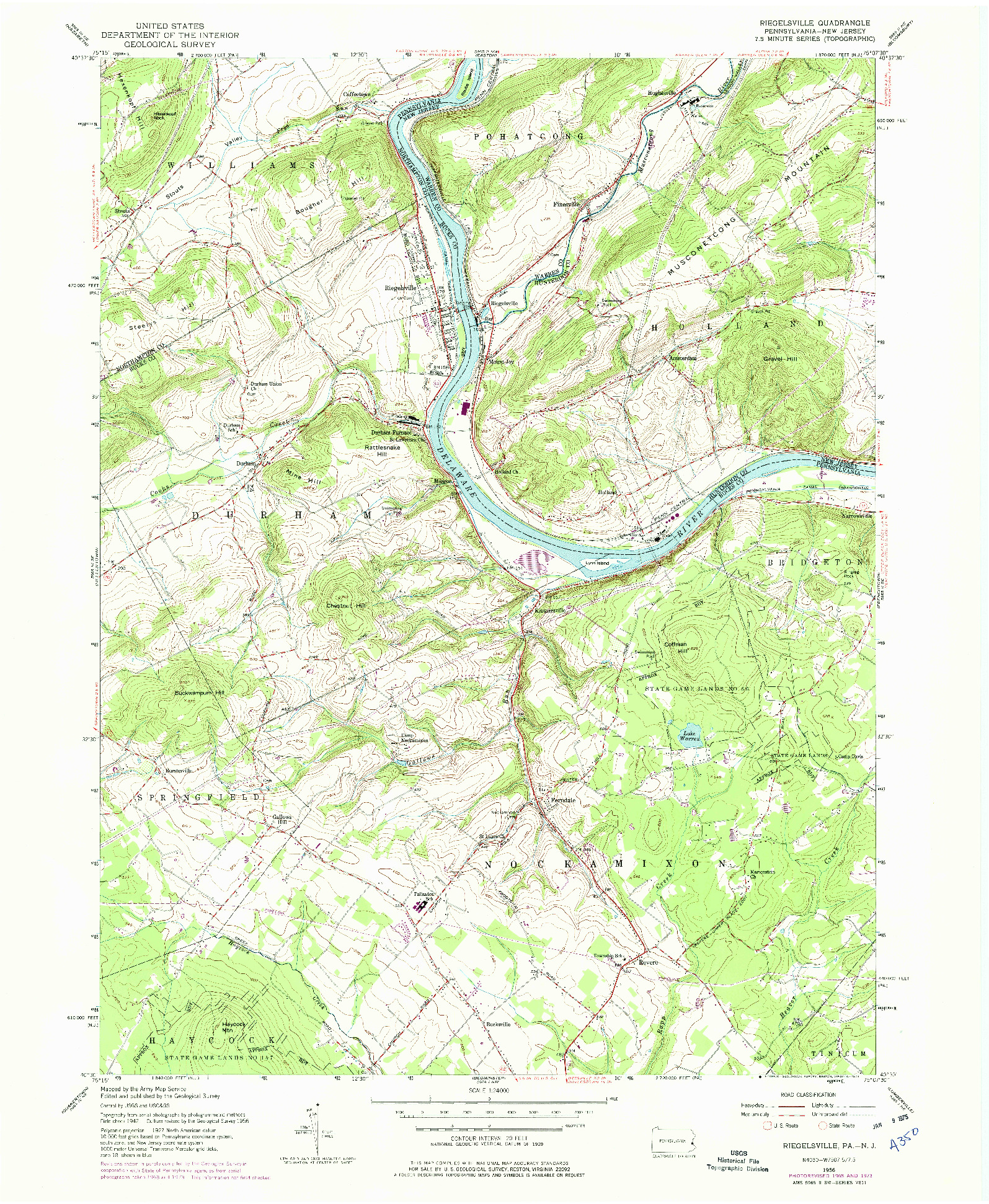 USGS 1:24000-SCALE QUADRANGLE FOR RIEGELSVILLE, PA 1956