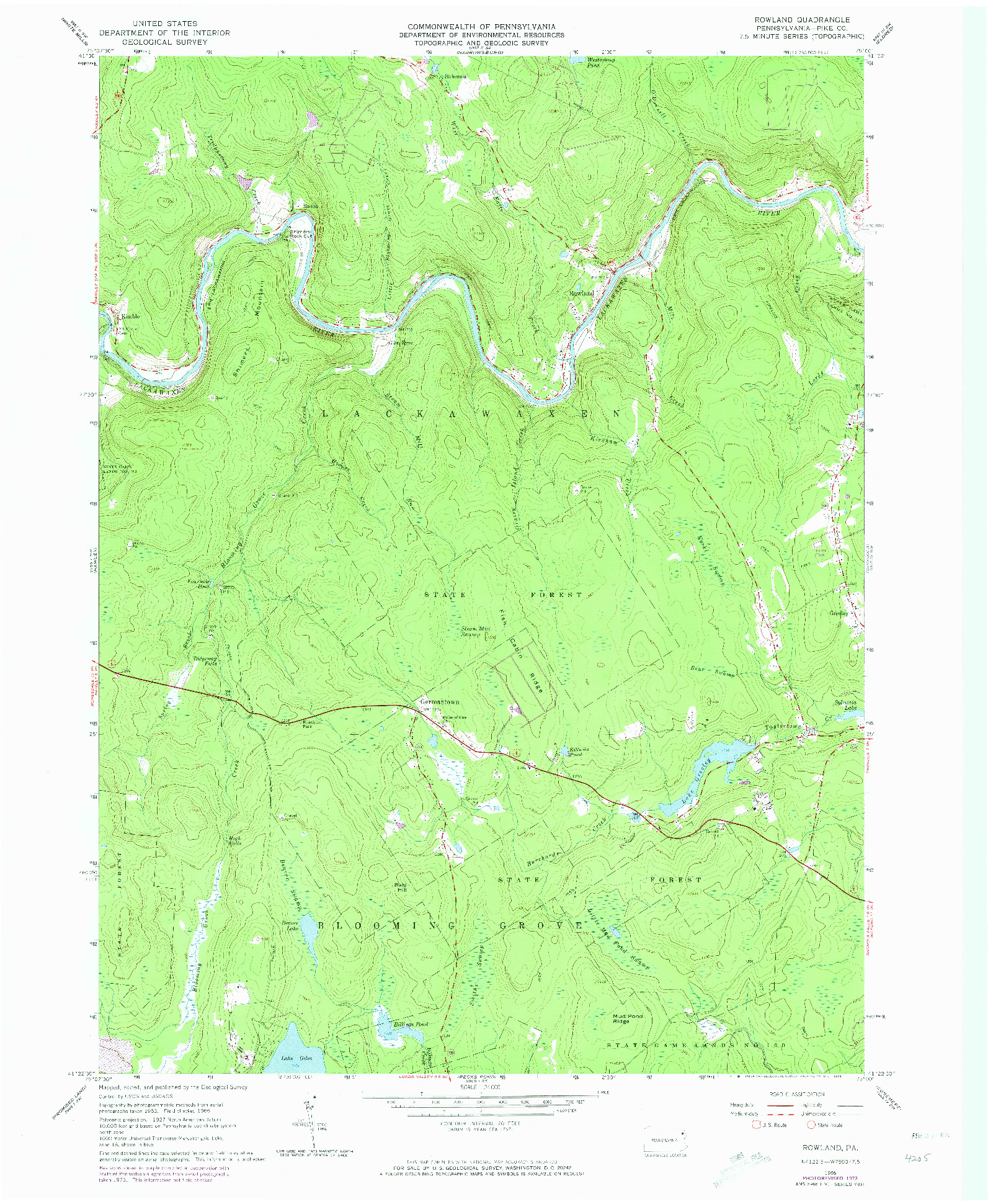 USGS 1:24000-SCALE QUADRANGLE FOR ROWLAND, PA 1966