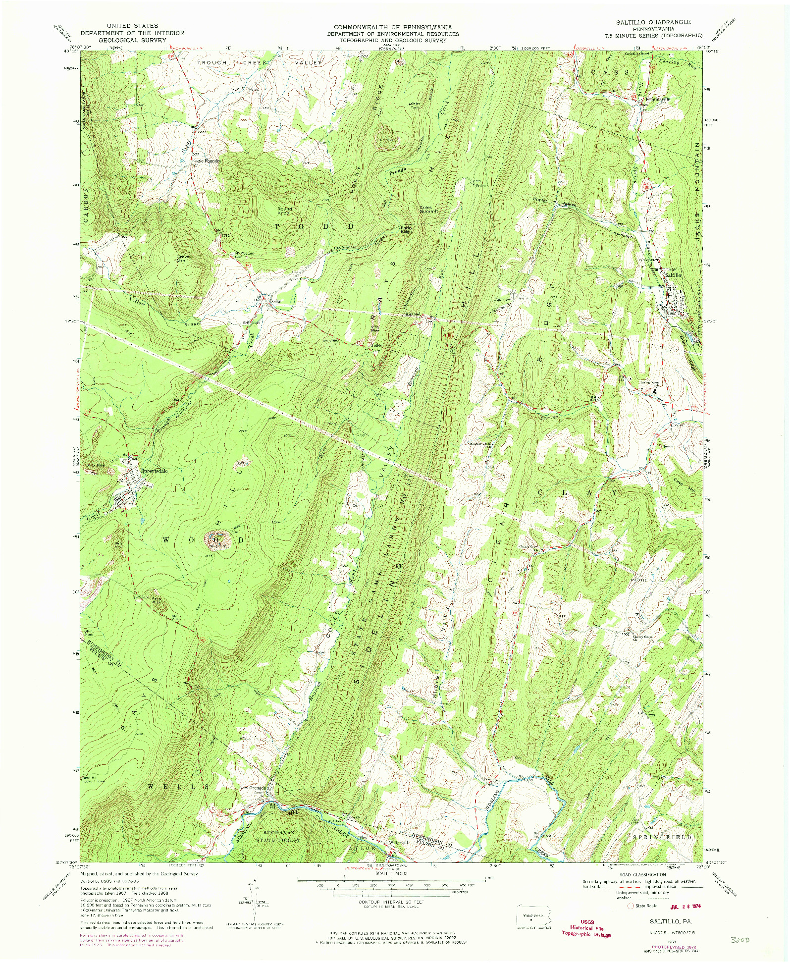 USGS 1:24000-SCALE QUADRANGLE FOR SALTILLO, PA 1968