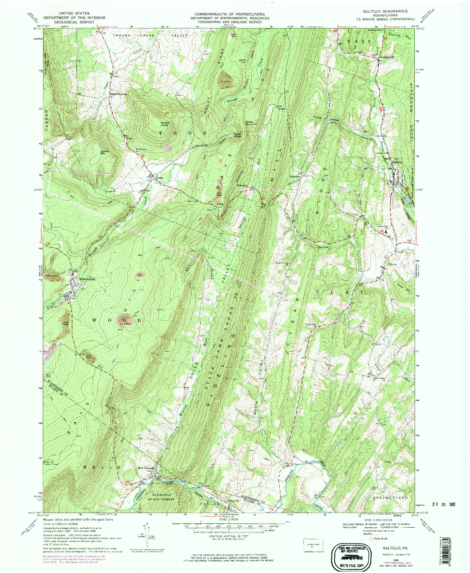 USGS 1:24000-SCALE QUADRANGLE FOR SALTILLO, PA 1968