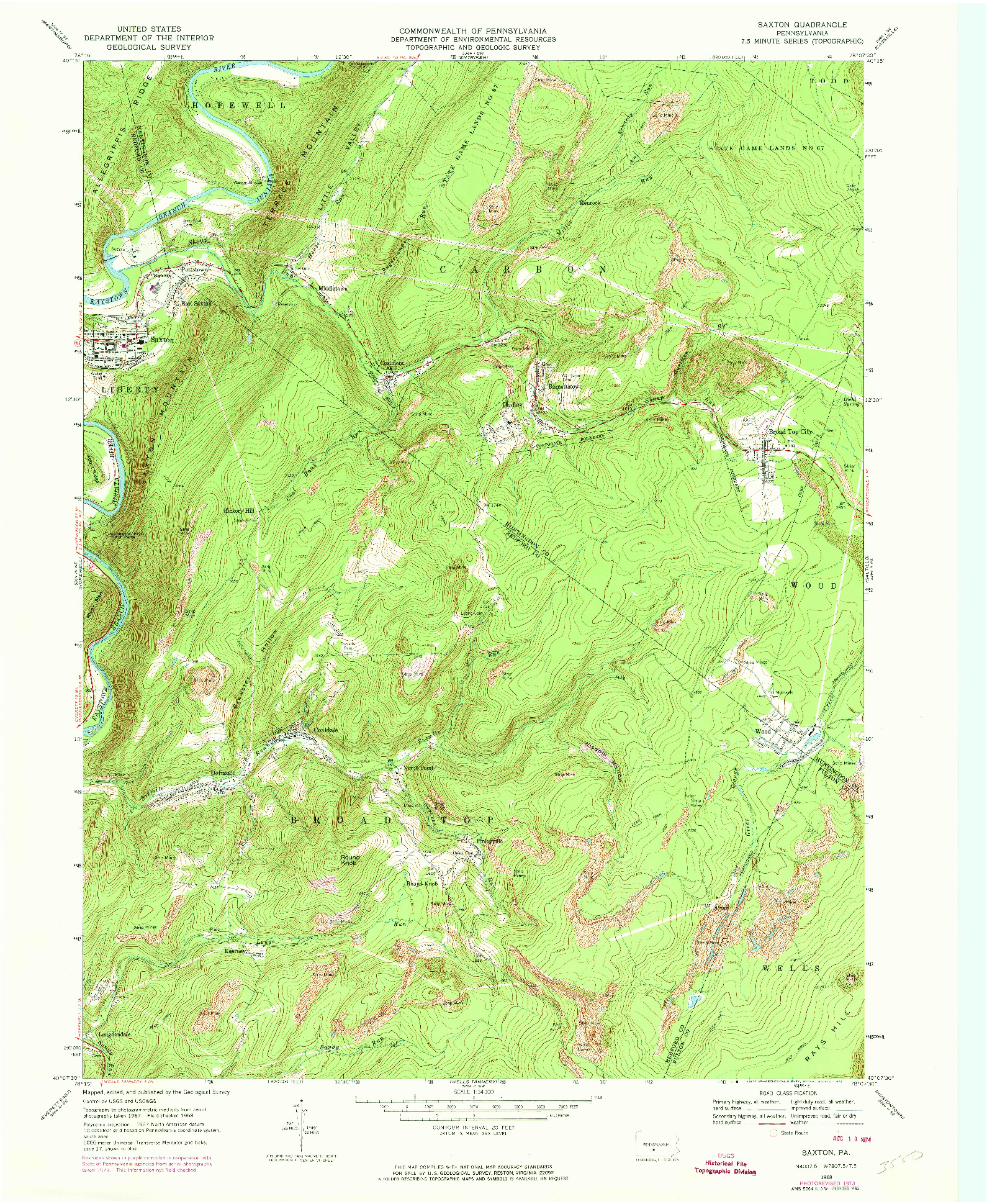 USGS 1:24000-SCALE QUADRANGLE FOR SAXTON, PA 1968