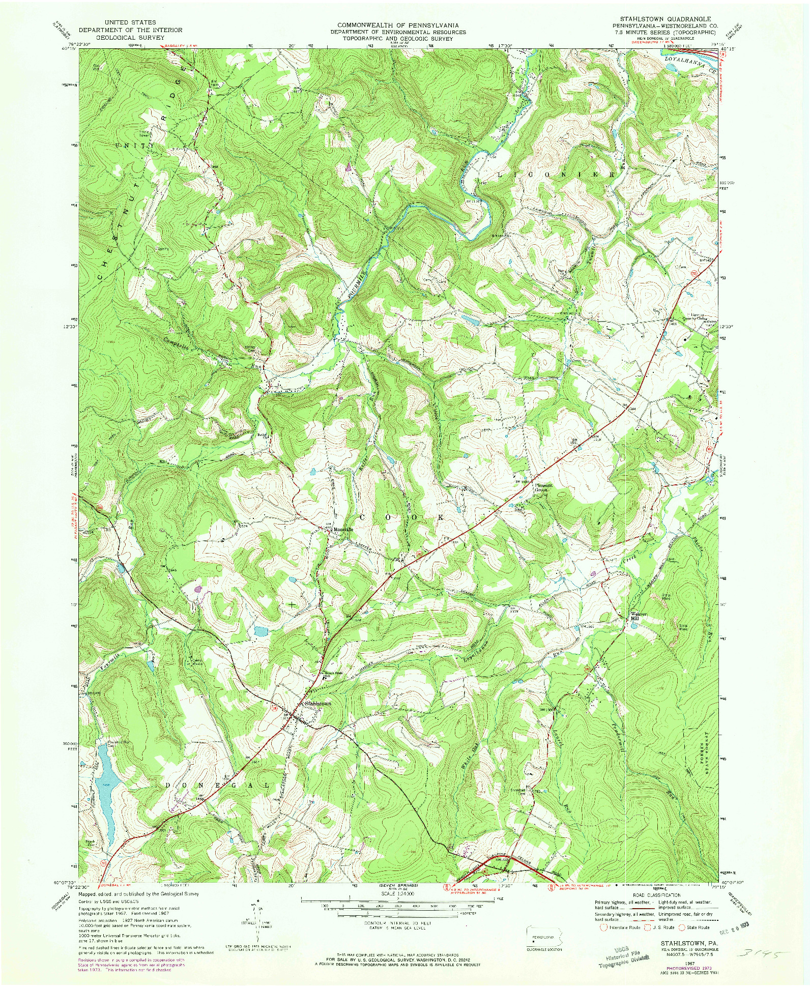 USGS 1:24000-SCALE QUADRANGLE FOR STAHLSTOWN, PA 1967