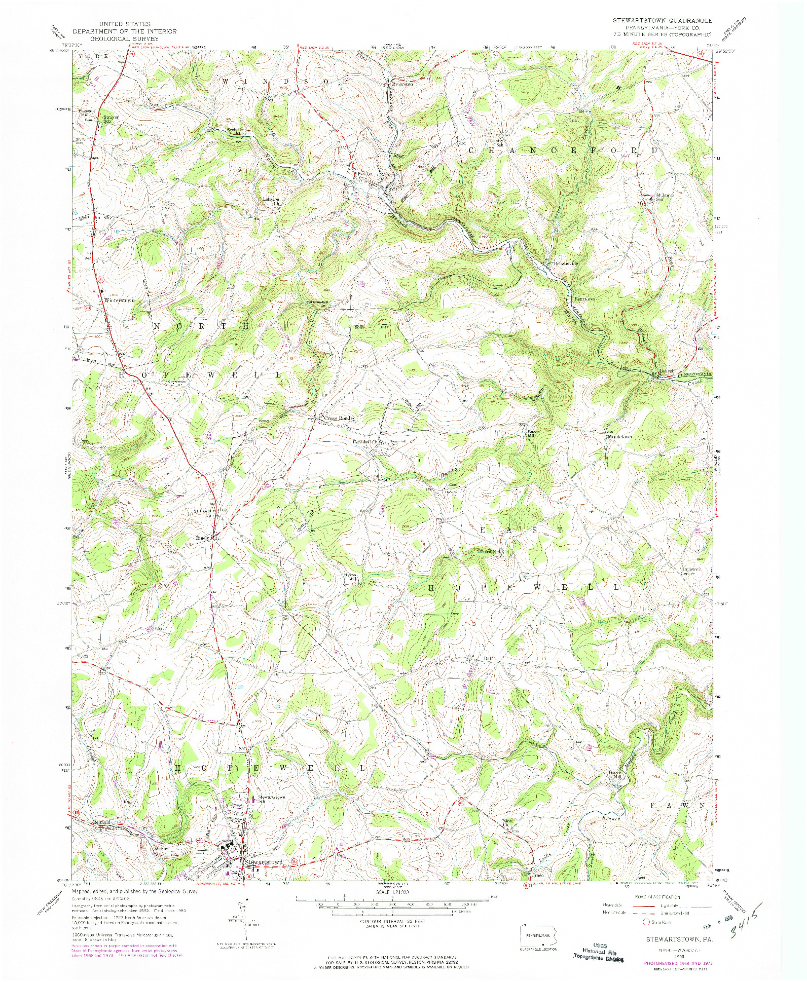 USGS 1:24000-SCALE QUADRANGLE FOR STEWARTSTOWN, PA 1953