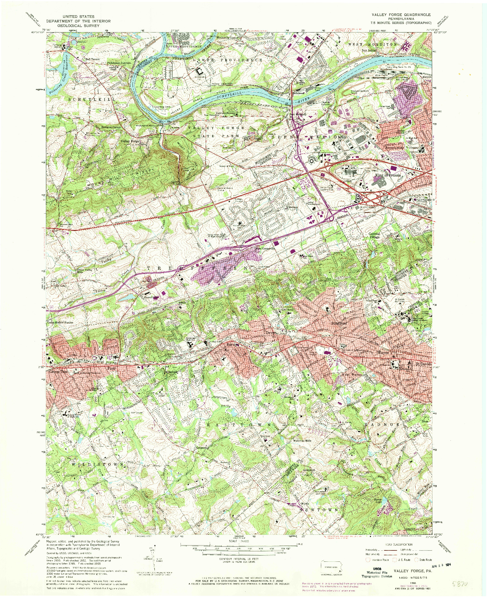 USGS 1:24000-SCALE QUADRANGLE FOR VALLEY FORGE, PA 1966