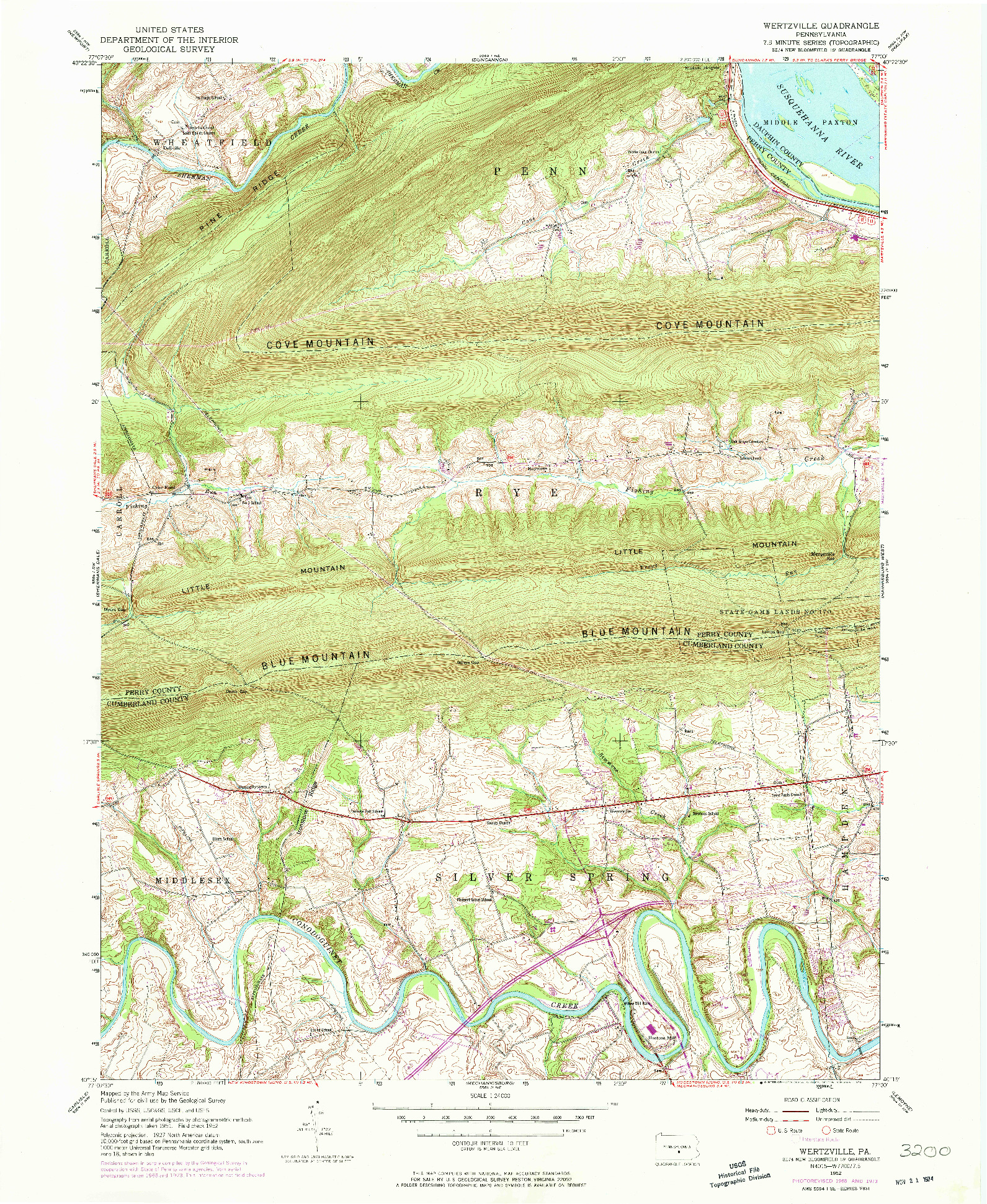 USGS 1:24000-SCALE QUADRANGLE FOR WERTZVILLE, PA 1952