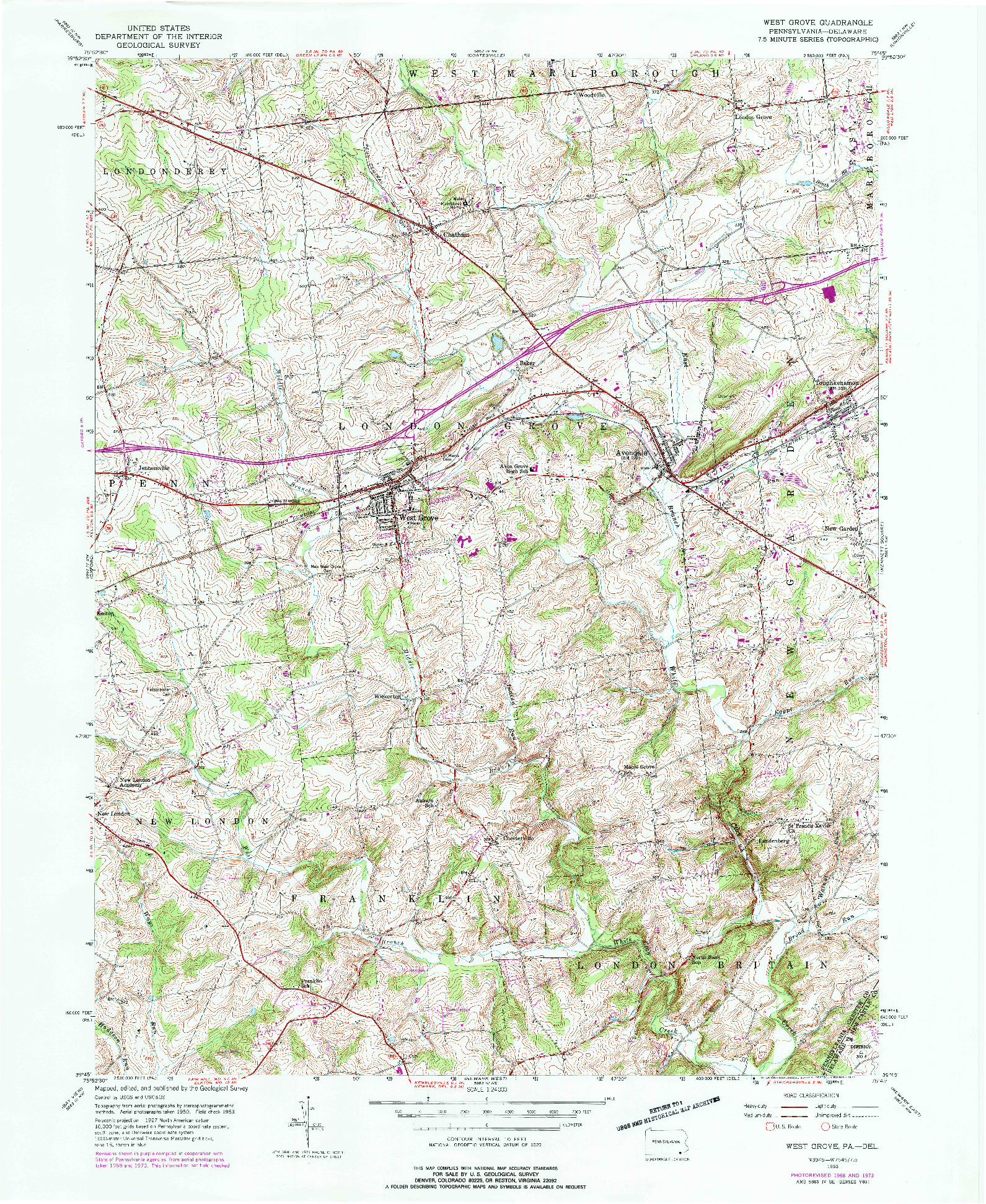 USGS 1:24000-SCALE QUADRANGLE FOR WEST GROVE, PA 1953