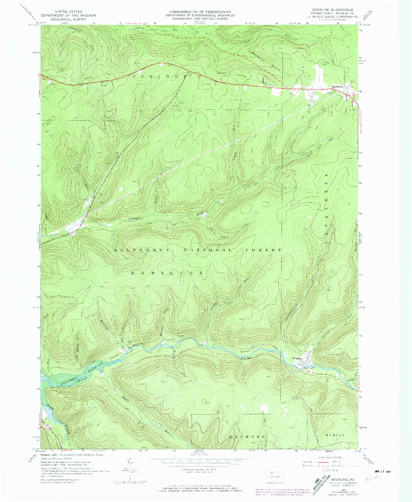 USGS 1:24000-SCALE QUADRANGLE FOR WESTLINE, PA 1966