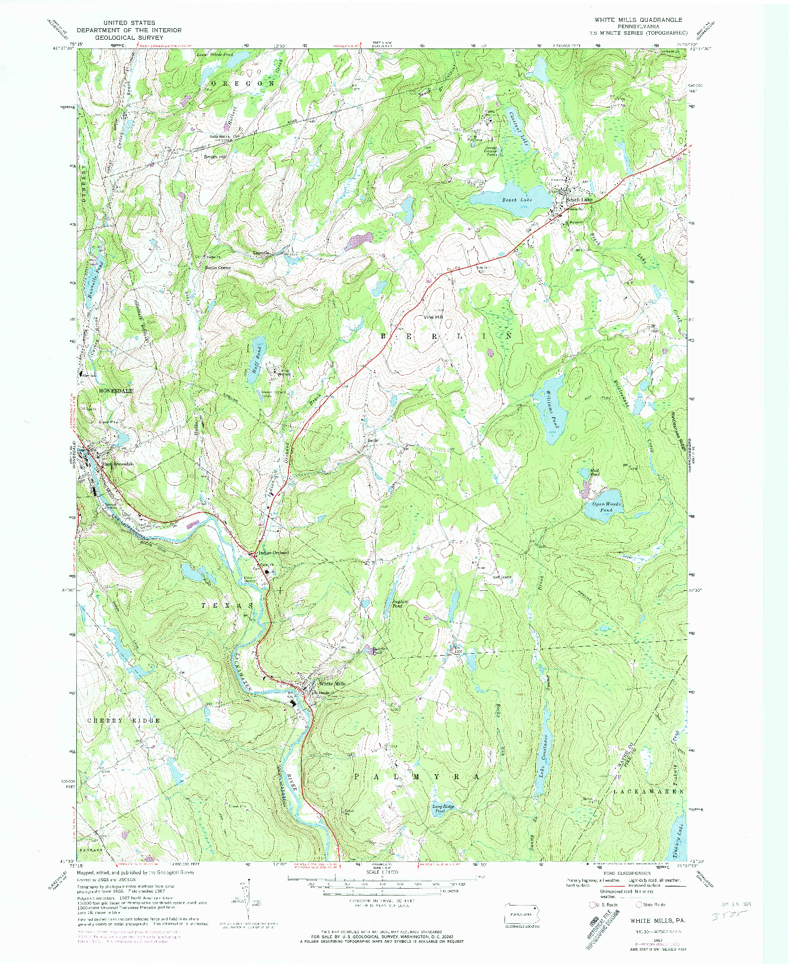 USGS 1:24000-SCALE QUADRANGLE FOR WHITE MILLS, PA 1967