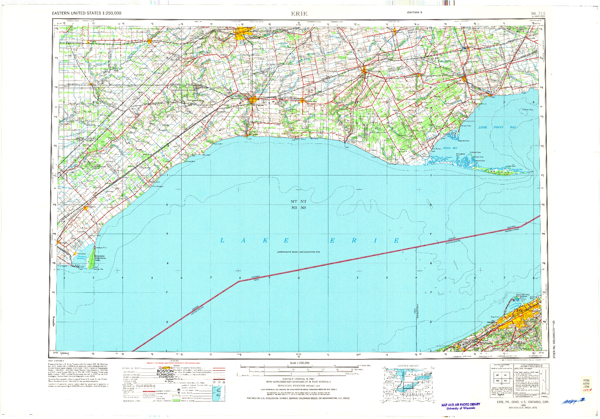 USGS 1:250000-SCALE QUADRANGLE FOR ERIE, PA 1959