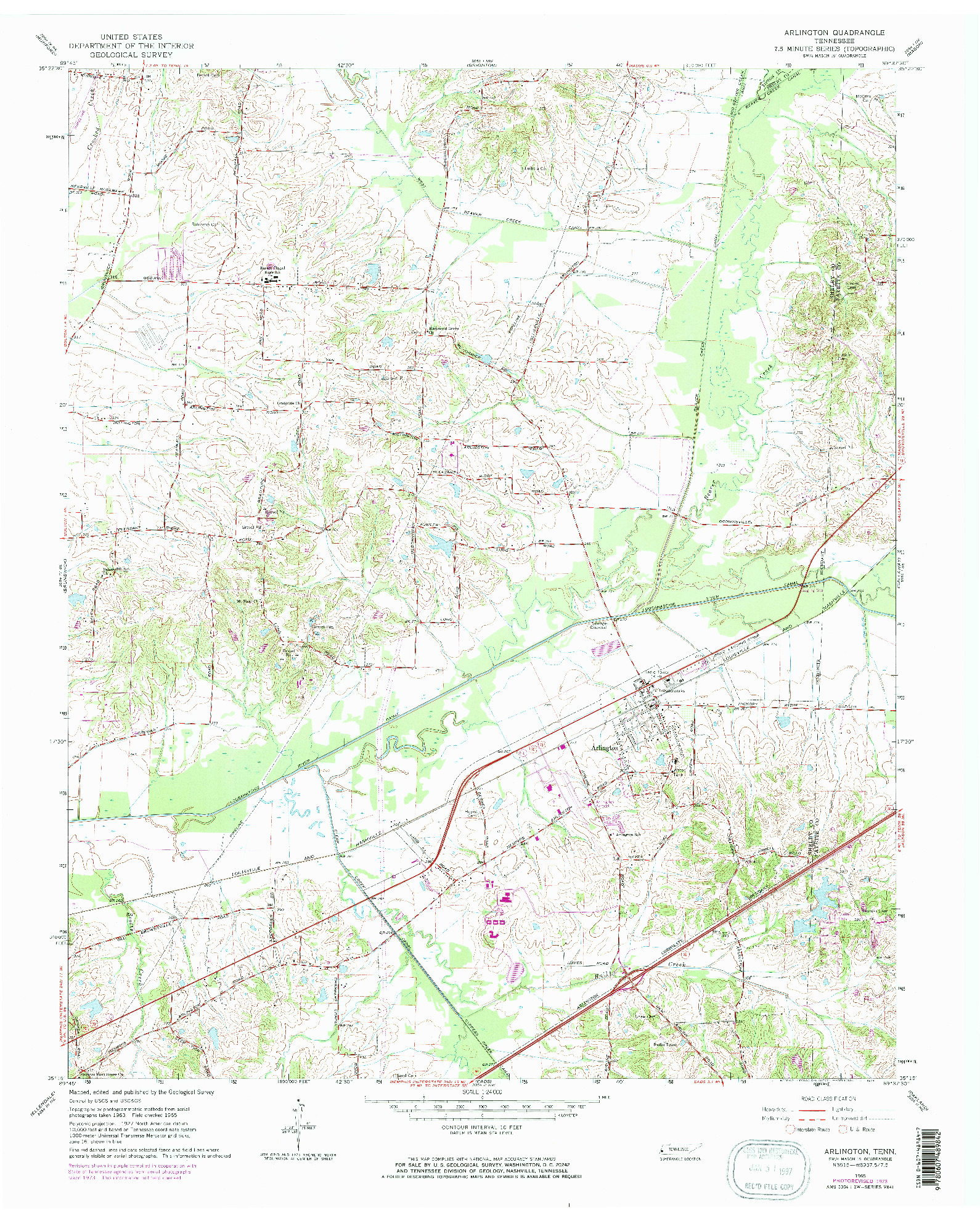 USGS 1:24000-SCALE QUADRANGLE FOR ARLINGTON, TN 1965