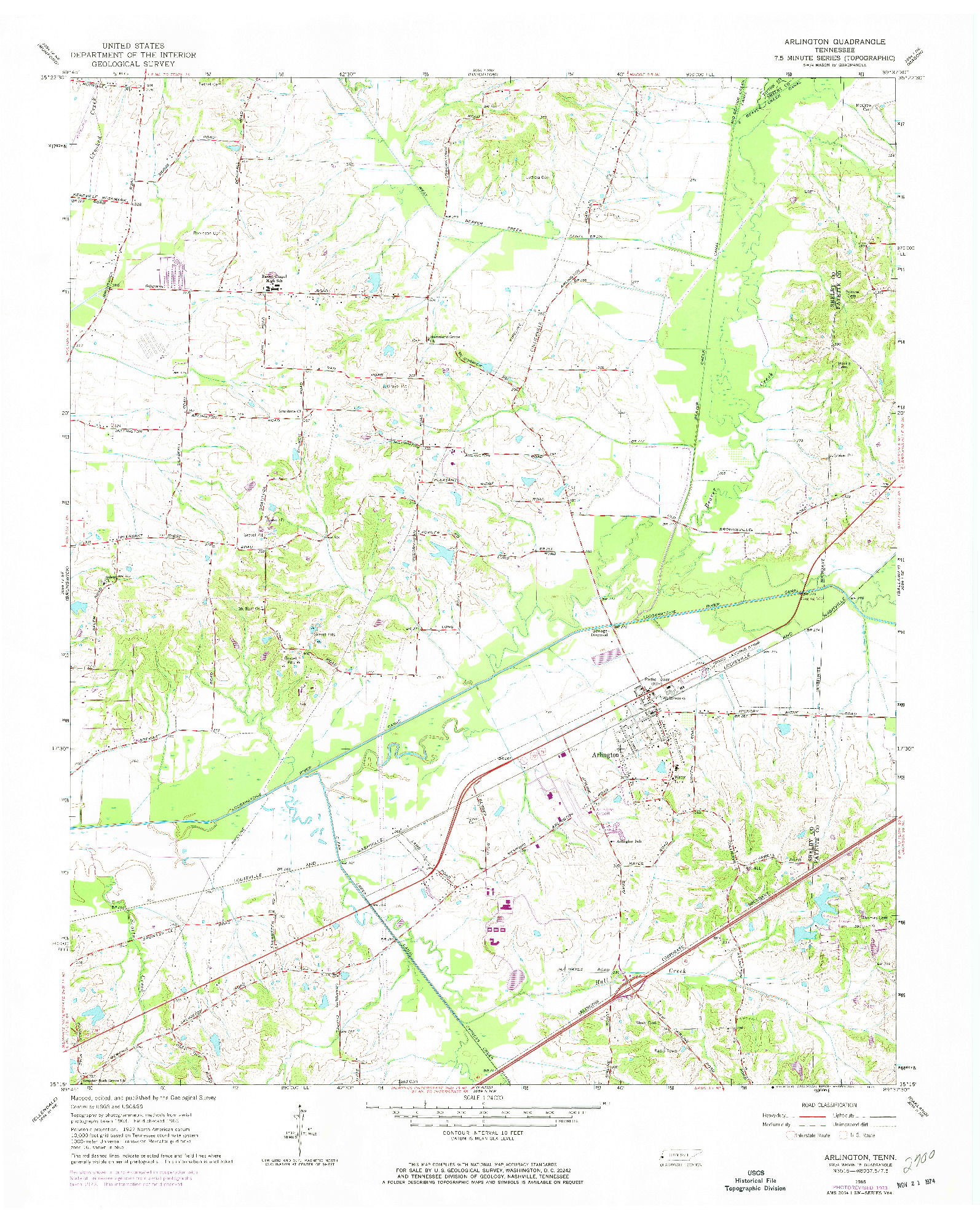 USGS 1:24000-SCALE QUADRANGLE FOR ARLINGTON, TN 1965
