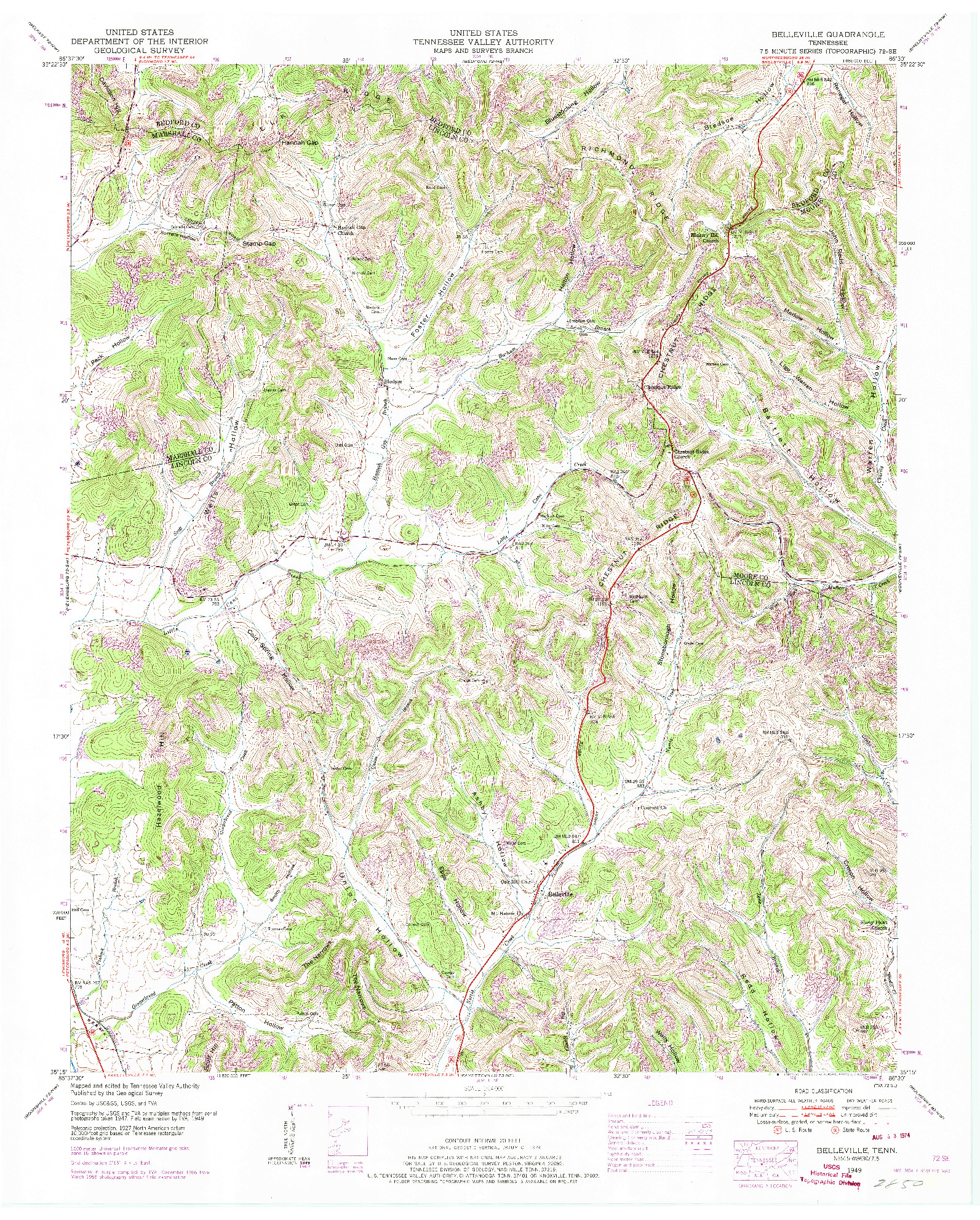 USGS 1:24000-SCALE QUADRANGLE FOR BELLEVILLE, TN 1949