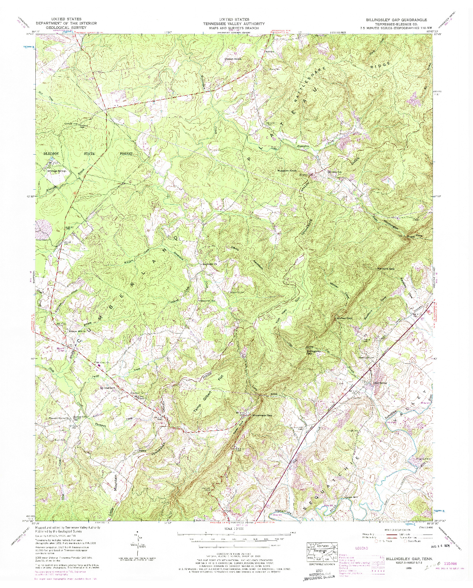 USGS 1:24000-SCALE QUADRANGLE FOR BILLINGSLEY GAP, TN 1956