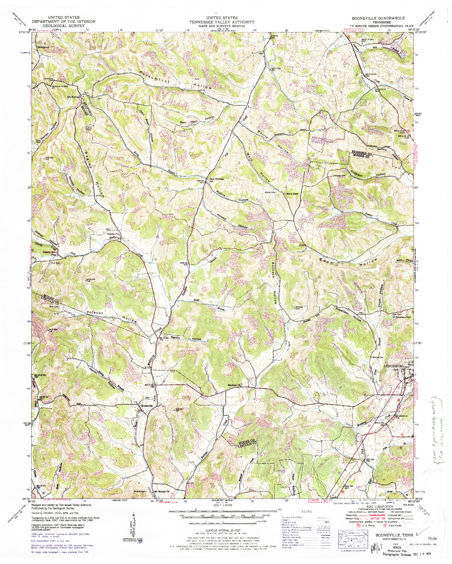 USGS 1:24000-SCALE QUADRANGLE FOR BOONEVILLE, TN 1949
