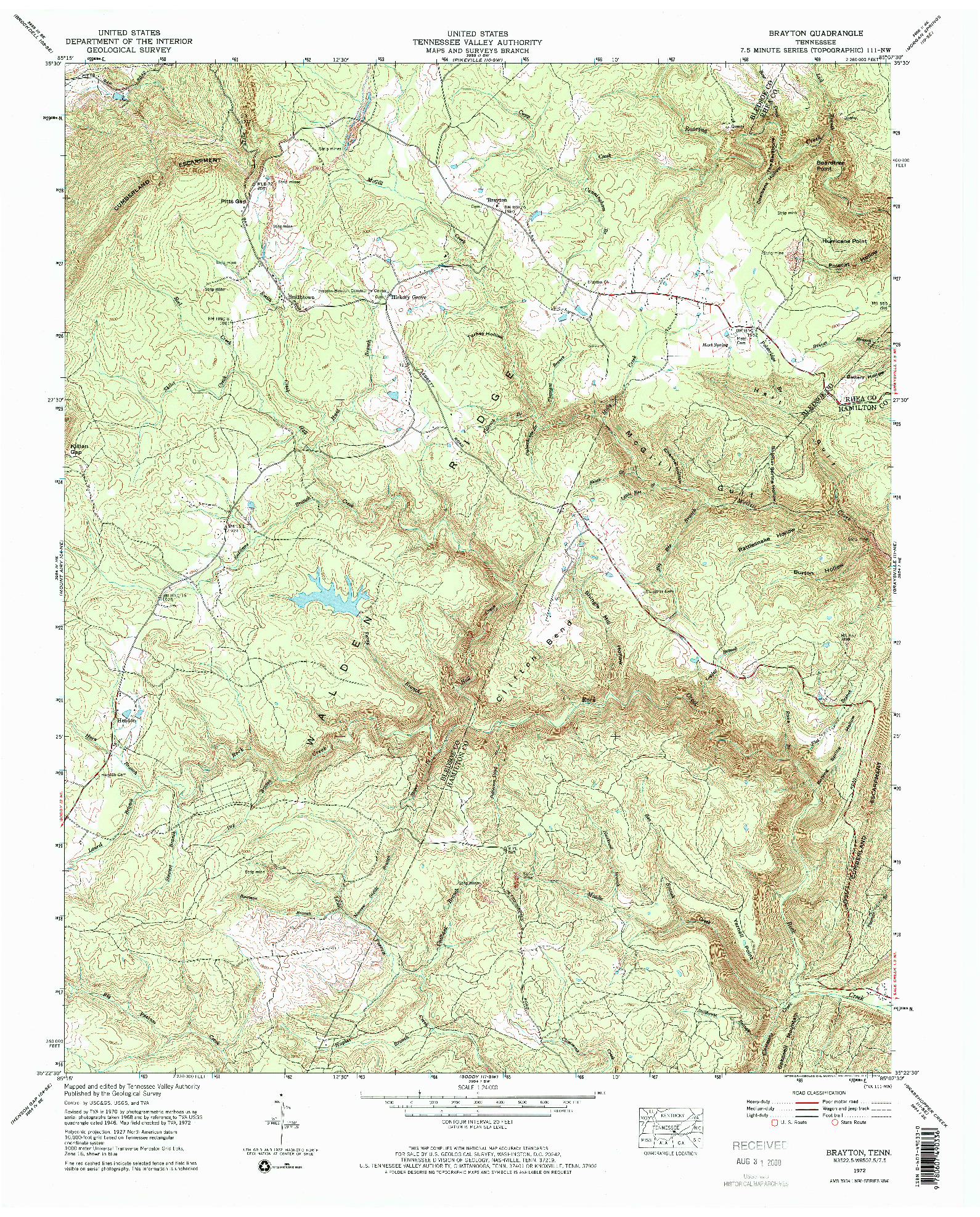 USGS 1:24000-SCALE QUADRANGLE FOR BRAYTON, TN 1972