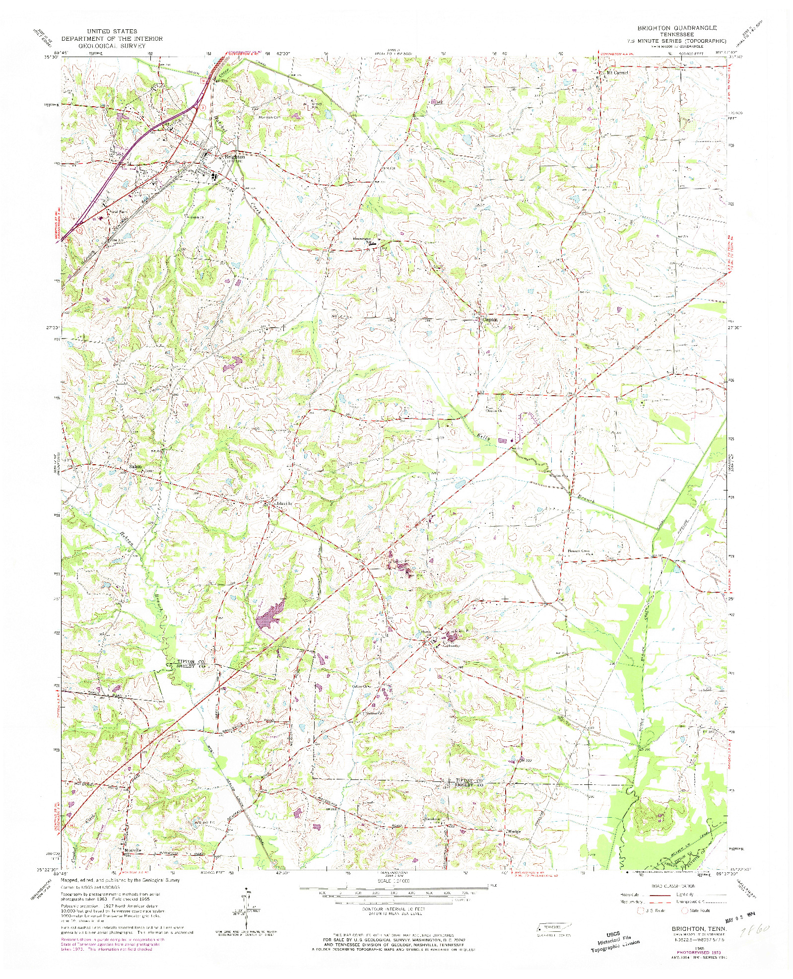 USGS 1:24000-SCALE QUADRANGLE FOR BRIGHTON, TN 1965