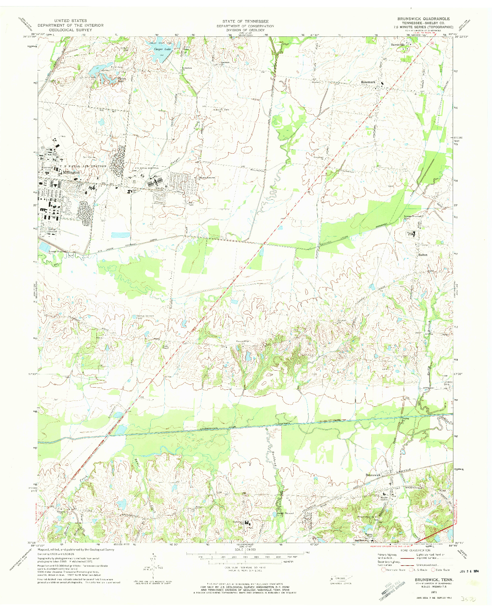 USGS 1:24000-SCALE QUADRANGLE FOR BRUNSWICK, TN 1971