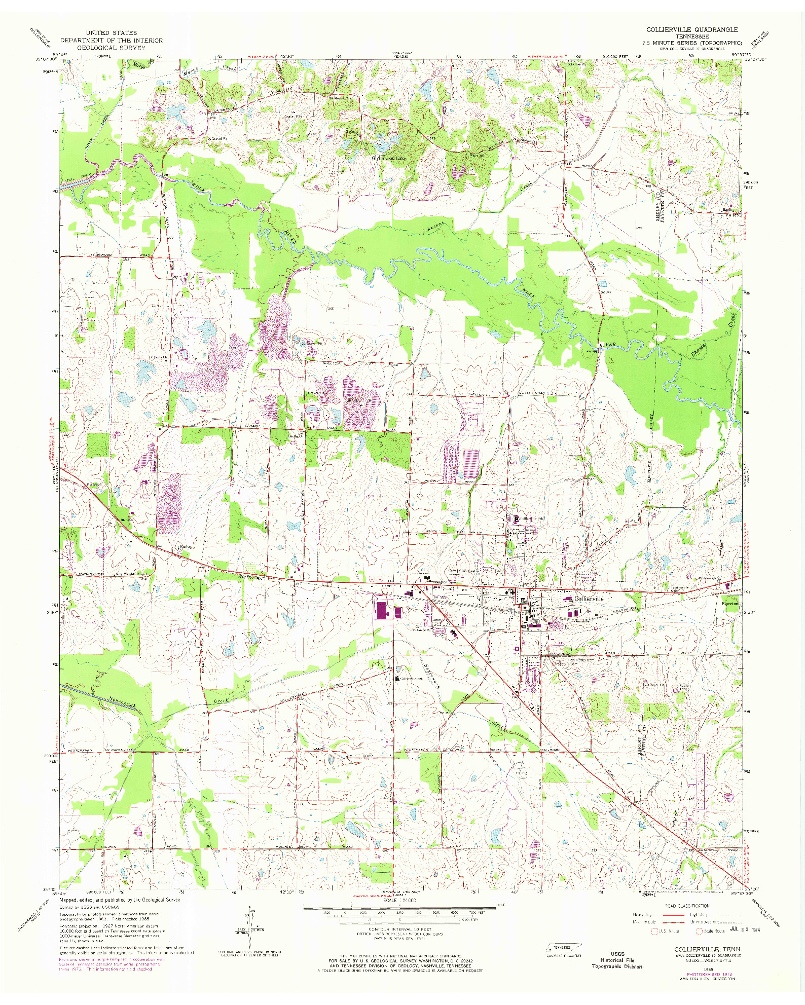 USGS 1:24000-SCALE QUADRANGLE FOR COLLIERVILLE, TN 1965