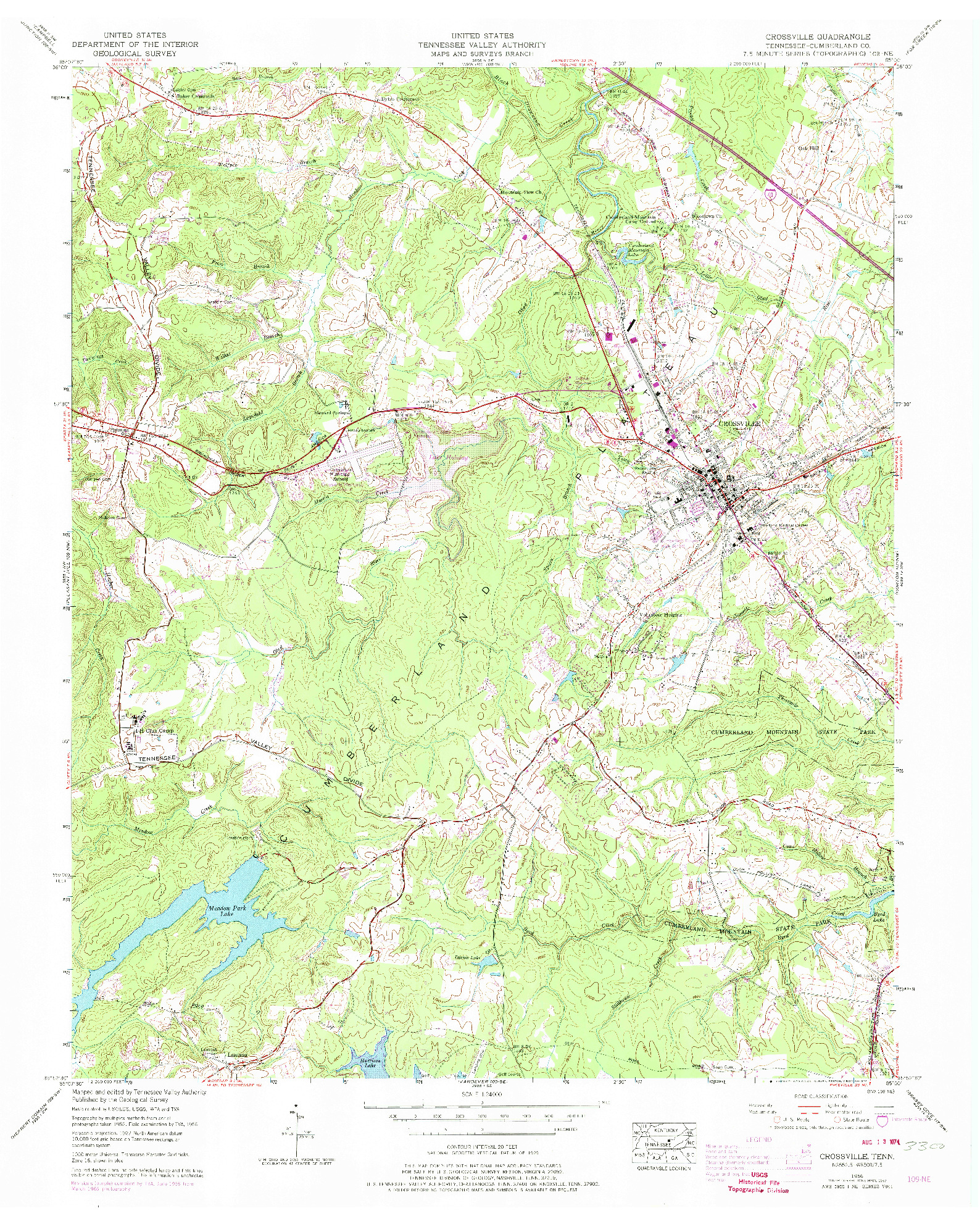 USGS 1:24000-SCALE QUADRANGLE FOR CROSSVILLE, TN 1956