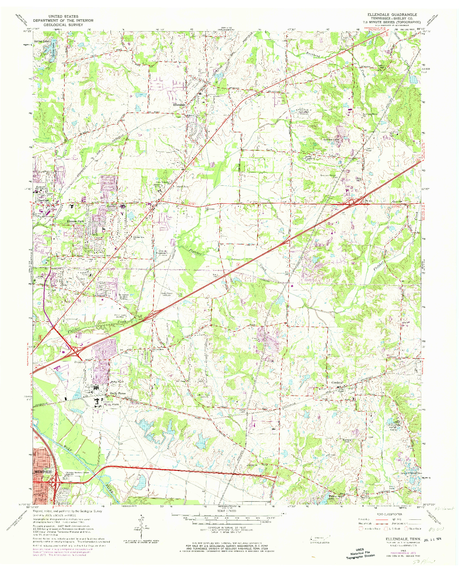 USGS 1:24000-SCALE QUADRANGLE FOR ELLENDALE, TN 1965
