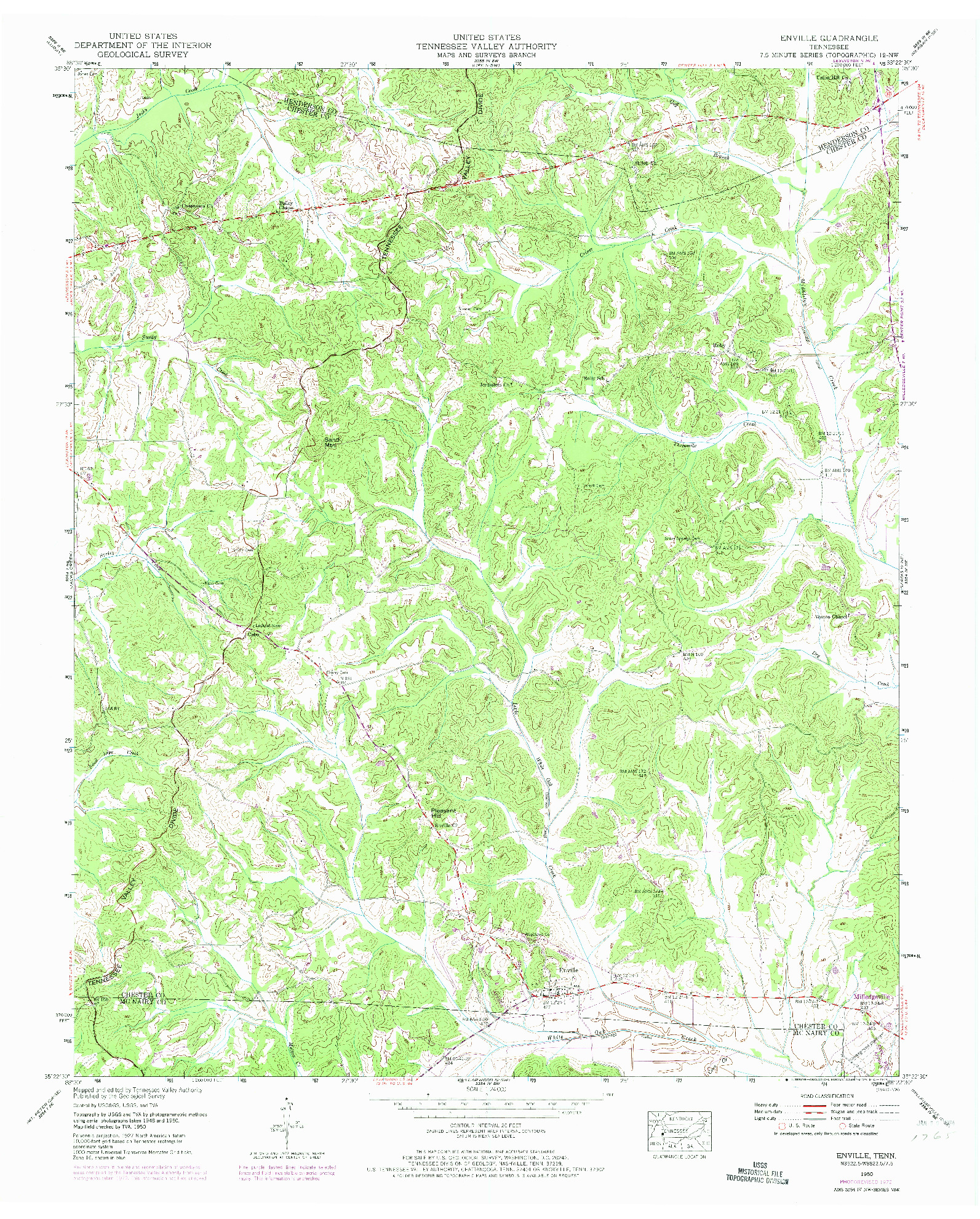 USGS 1:24000-SCALE QUADRANGLE FOR ENVILLE, TN 1950