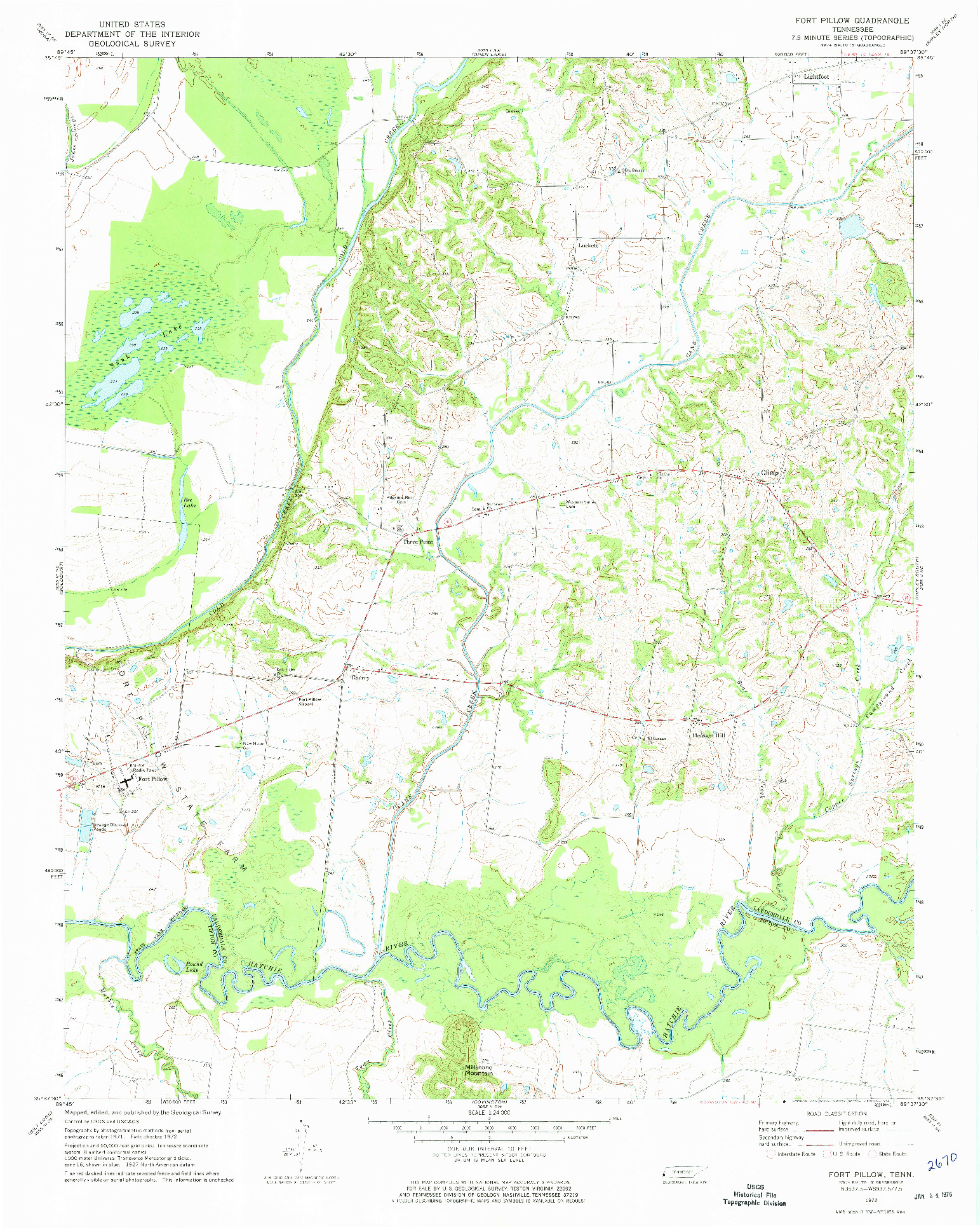 USGS 1:24000-SCALE QUADRANGLE FOR FORT PILLOW, TN 1972