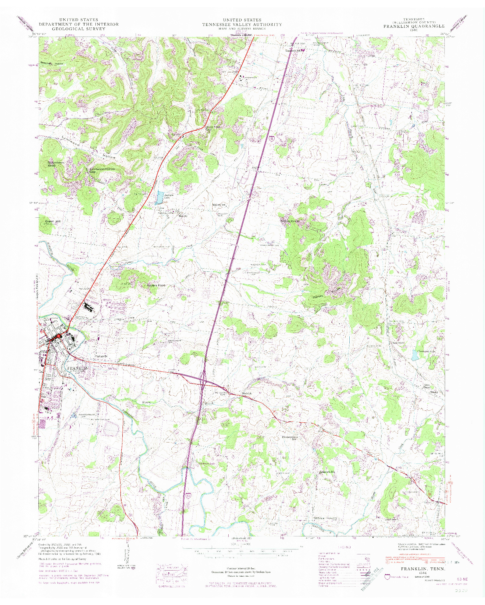 USGS 1:24000-SCALE QUADRANGLE FOR FRANKLIN, TN 1949