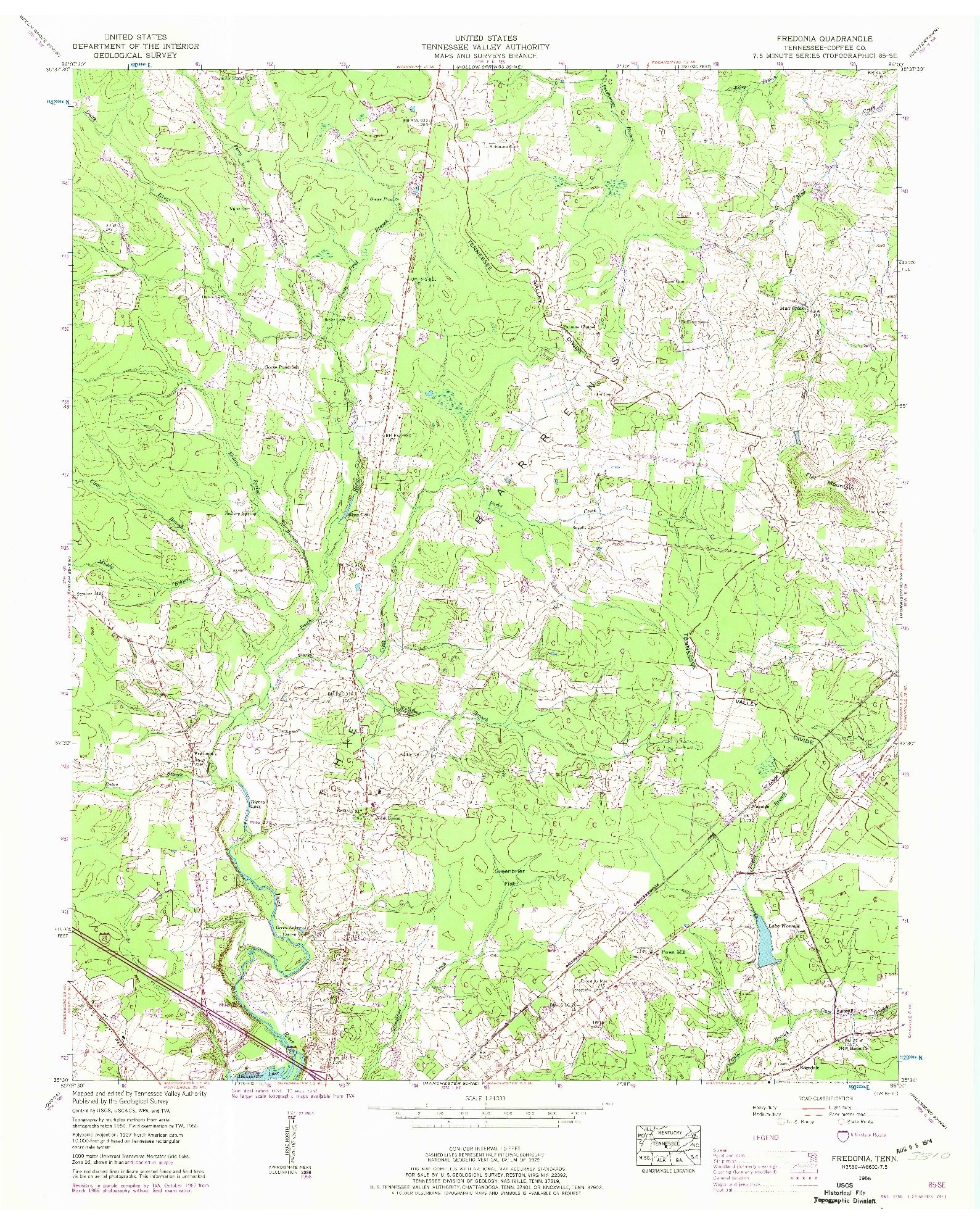 USGS 1:24000-SCALE QUADRANGLE FOR FREDONIA, TN 1956