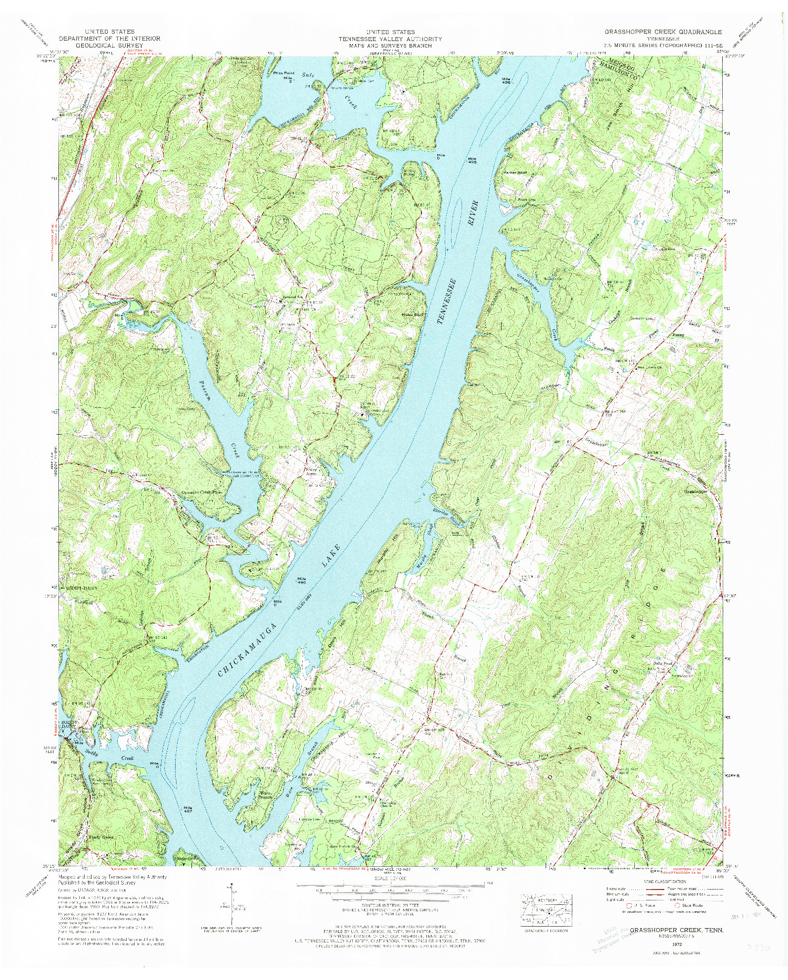 USGS 1:24000-SCALE QUADRANGLE FOR GRASSHOPPER CREEK, TN 1972