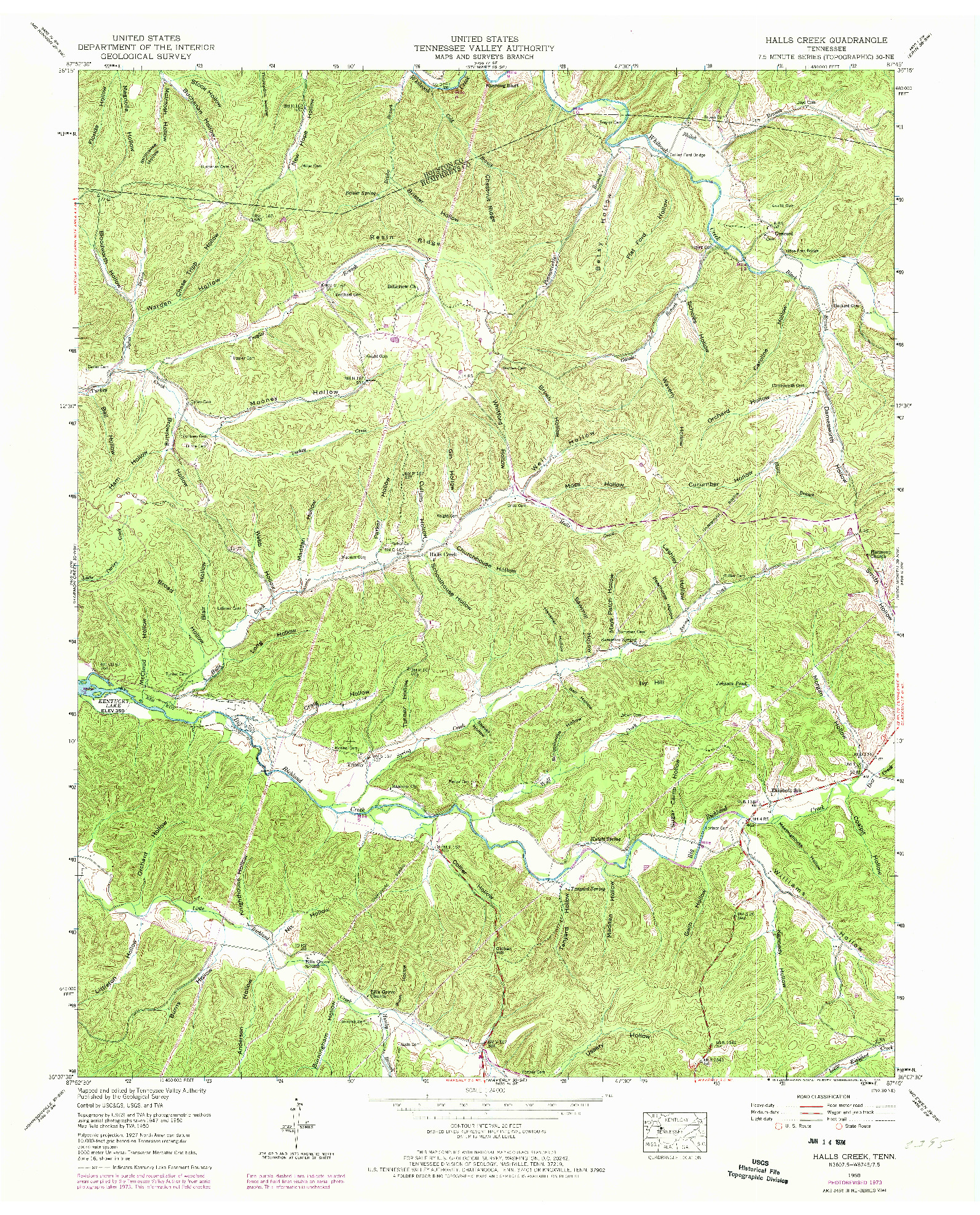 USGS 1:24000-SCALE QUADRANGLE FOR HALLS CREEK, TN 1950