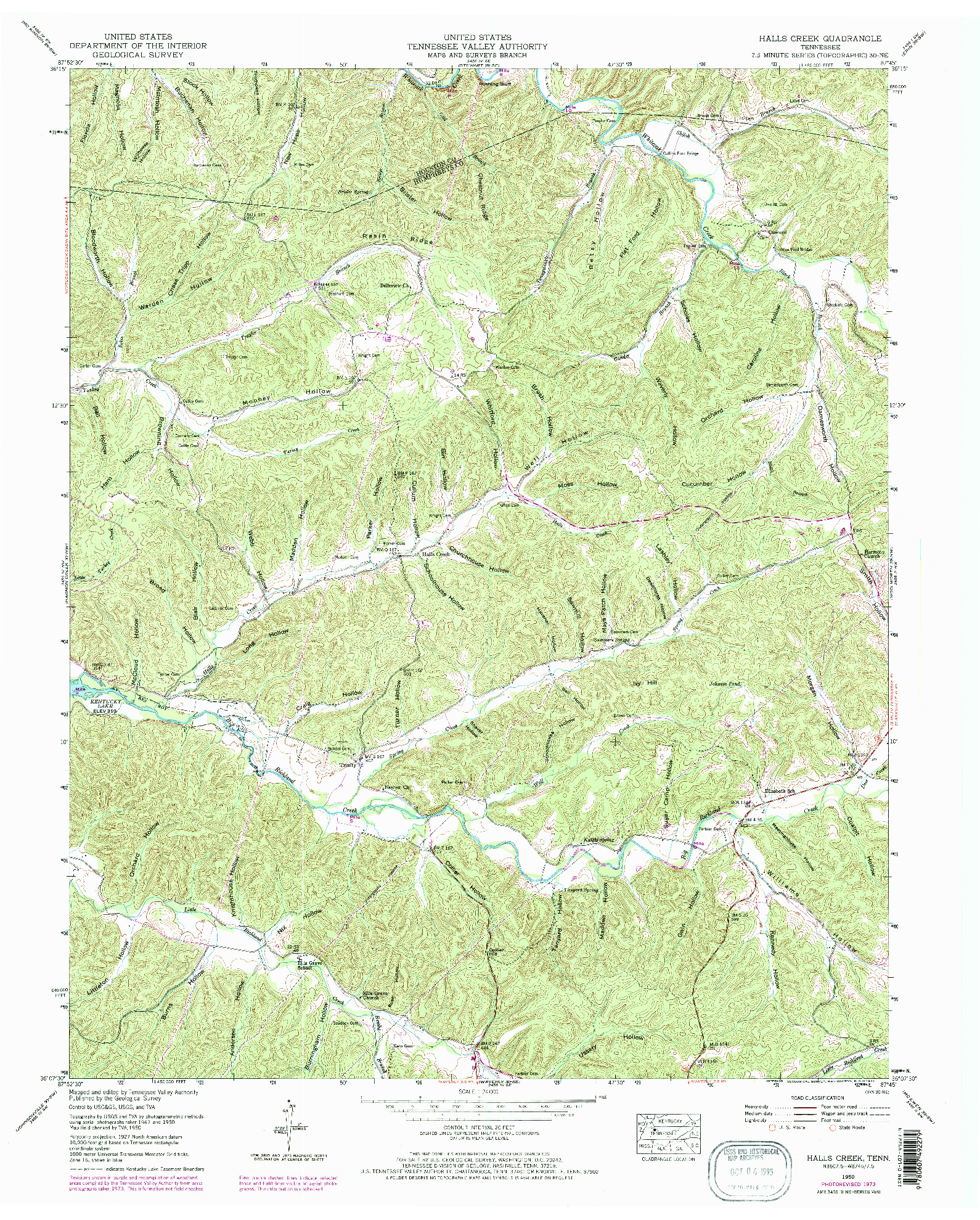 USGS 1:24000-SCALE QUADRANGLE FOR HALLS CREEK, TN 1950