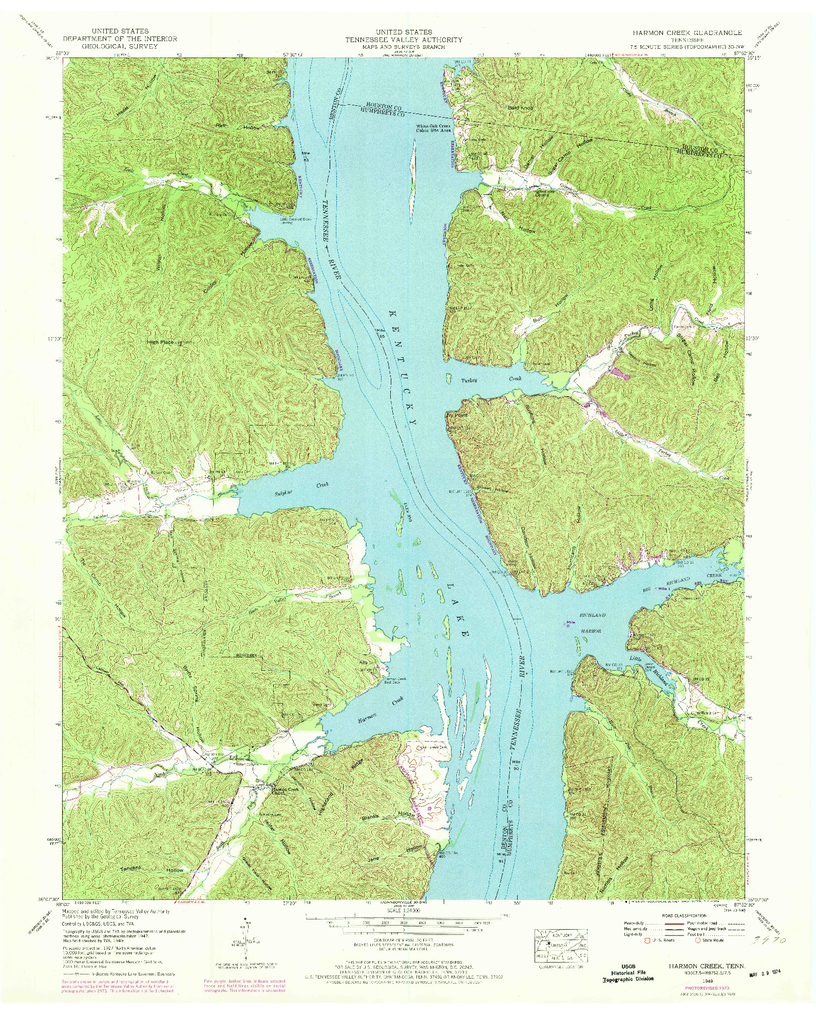 USGS 1:24000-SCALE QUADRANGLE FOR HARMON CREEK, TN 1949