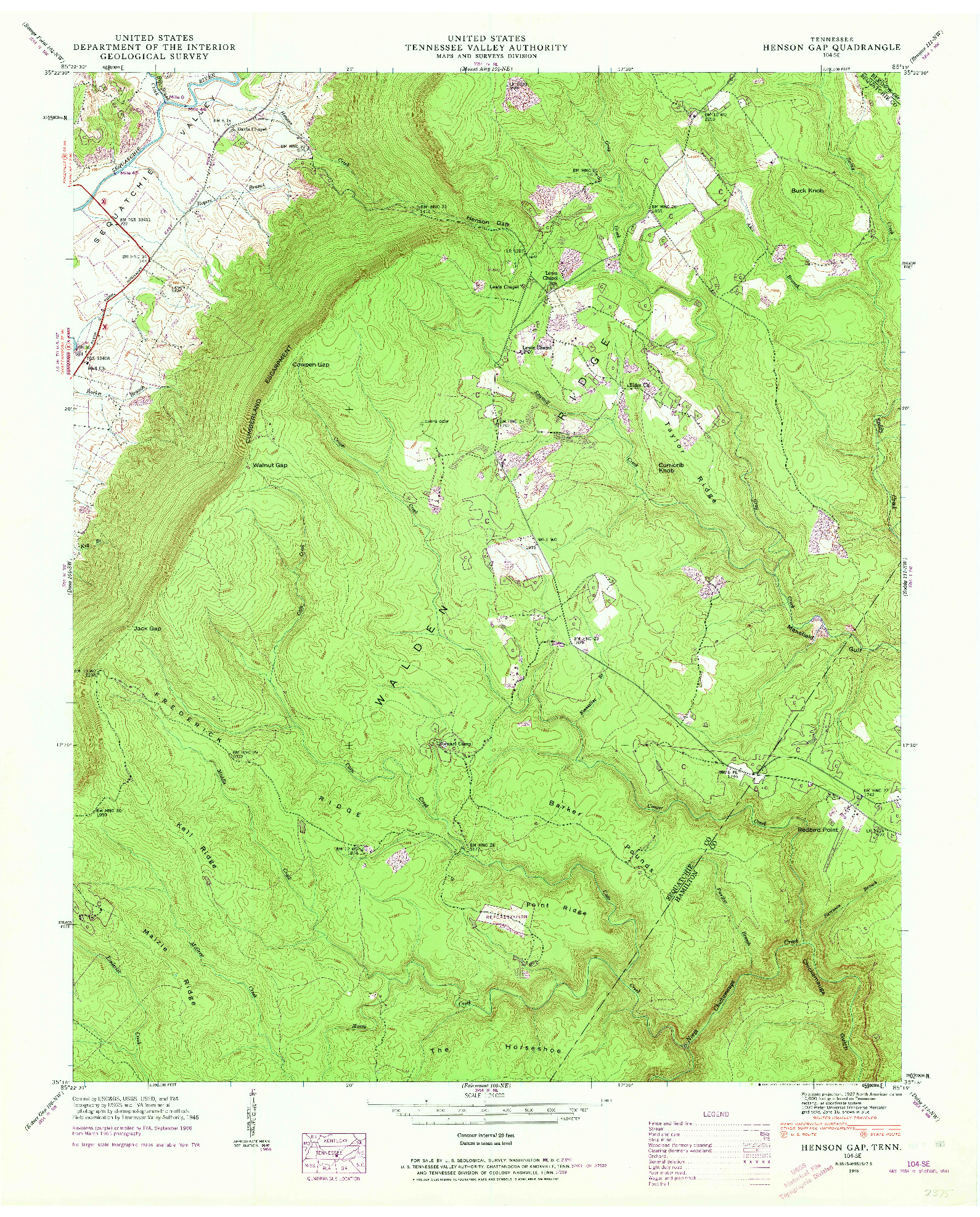 USGS 1:24000-SCALE QUADRANGLE FOR HENSON GAP, TN 1946