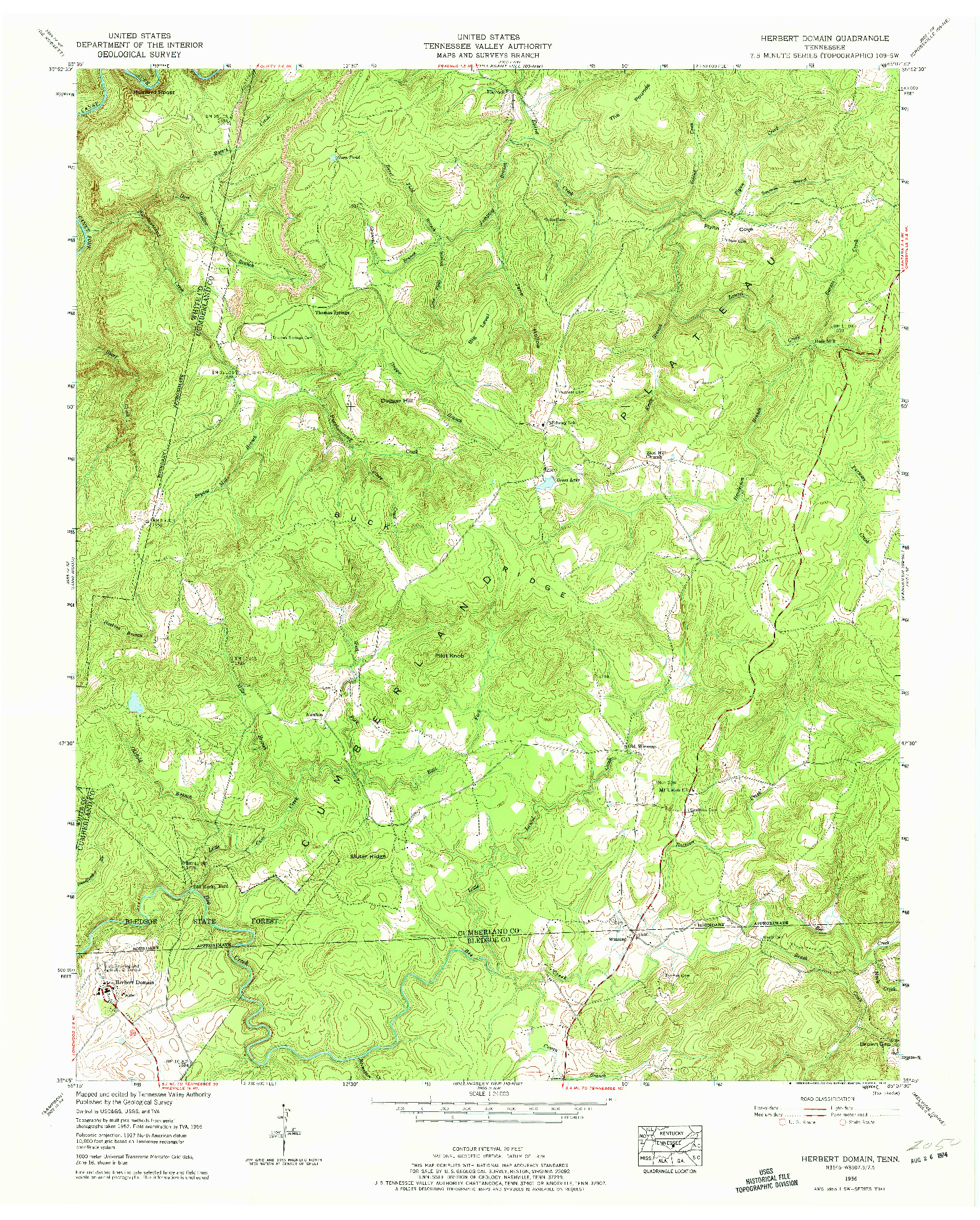 USGS 1:24000-SCALE QUADRANGLE FOR HERBERT DOMAIN, TN 1956