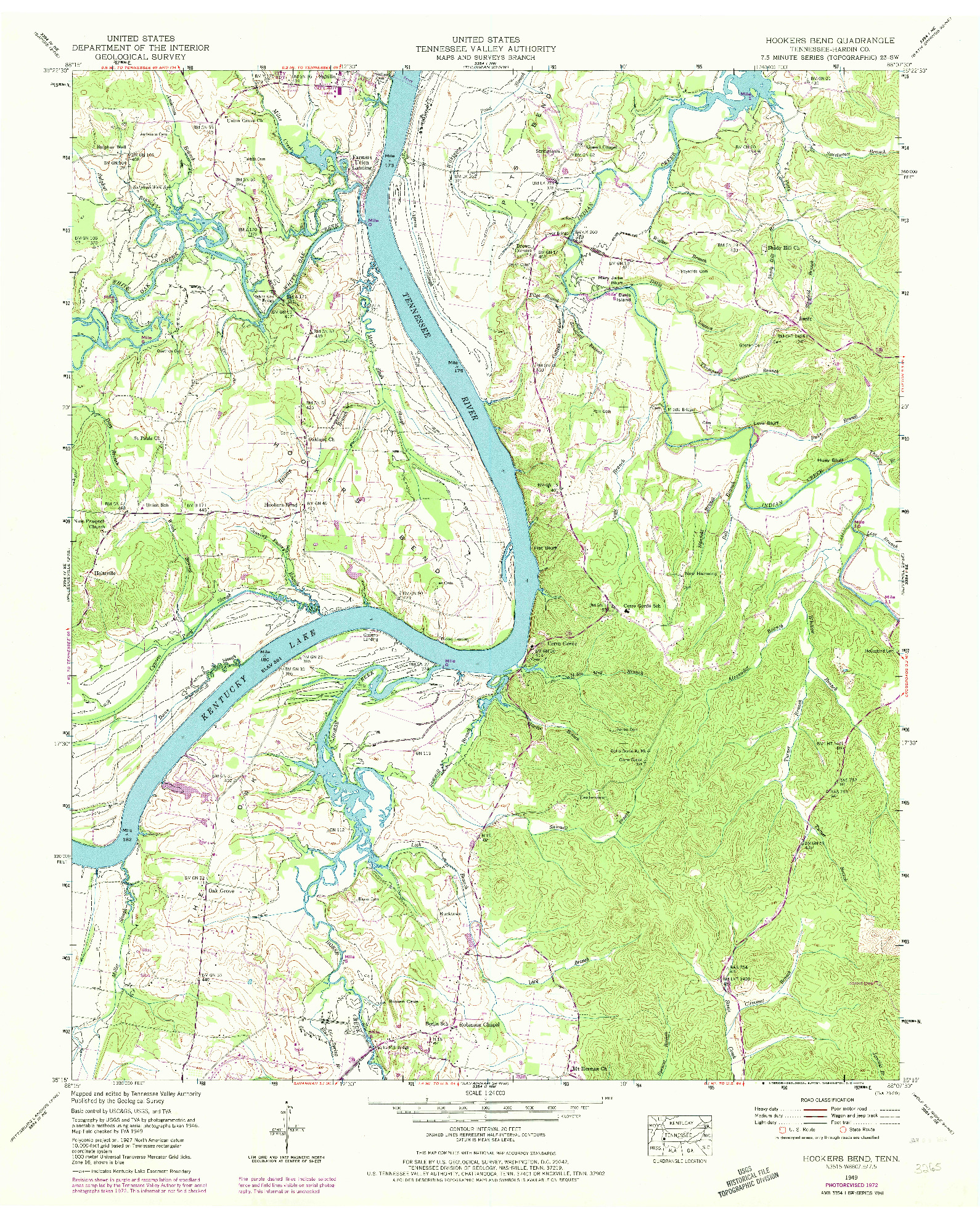 USGS 1:24000-SCALE QUADRANGLE FOR HOOKERS BEND, TN 1949