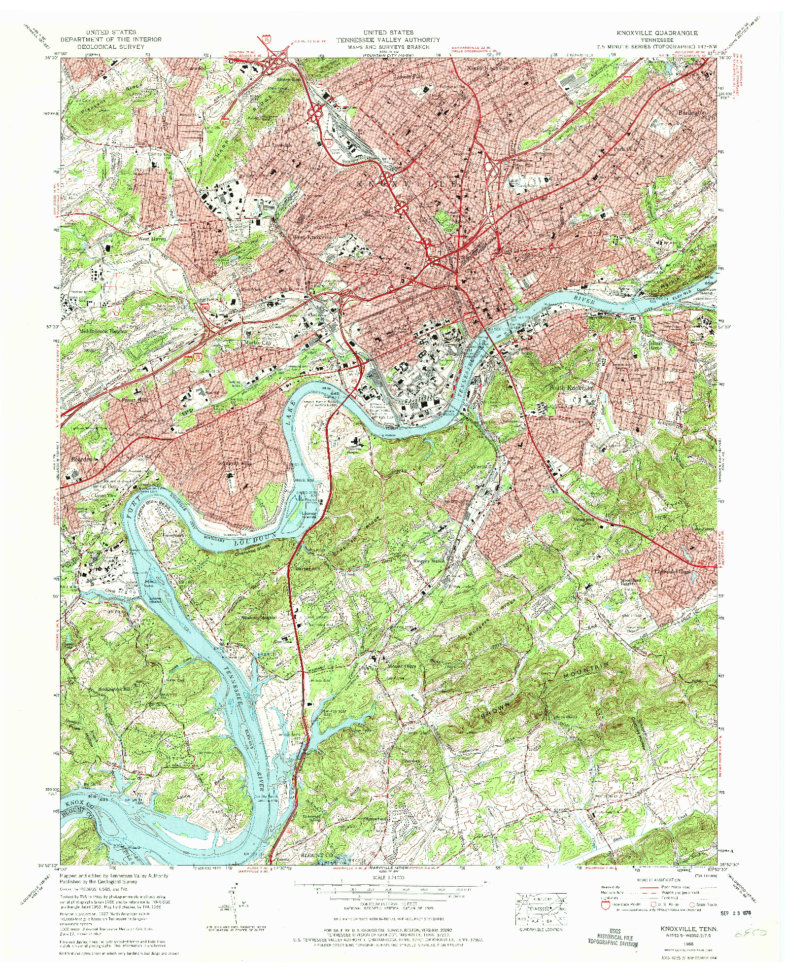 USGS 1:24000-SCALE QUADRANGLE FOR KNOXVILLE, TN 1966